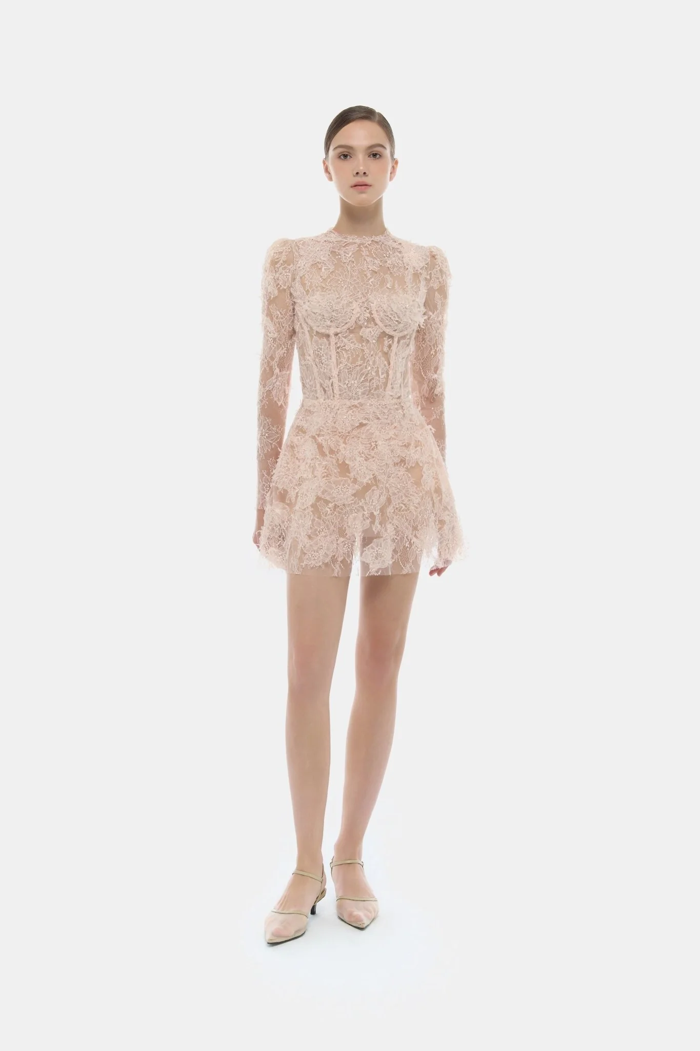 Baby Pink Beaded Lace Mini Dress - Image 2