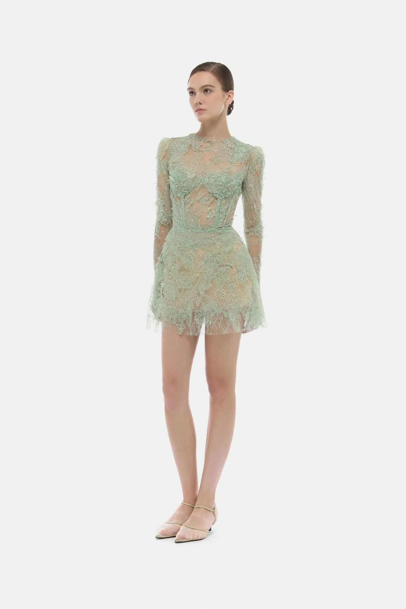 Mint Beaded Lace Mini Dress - Image 3