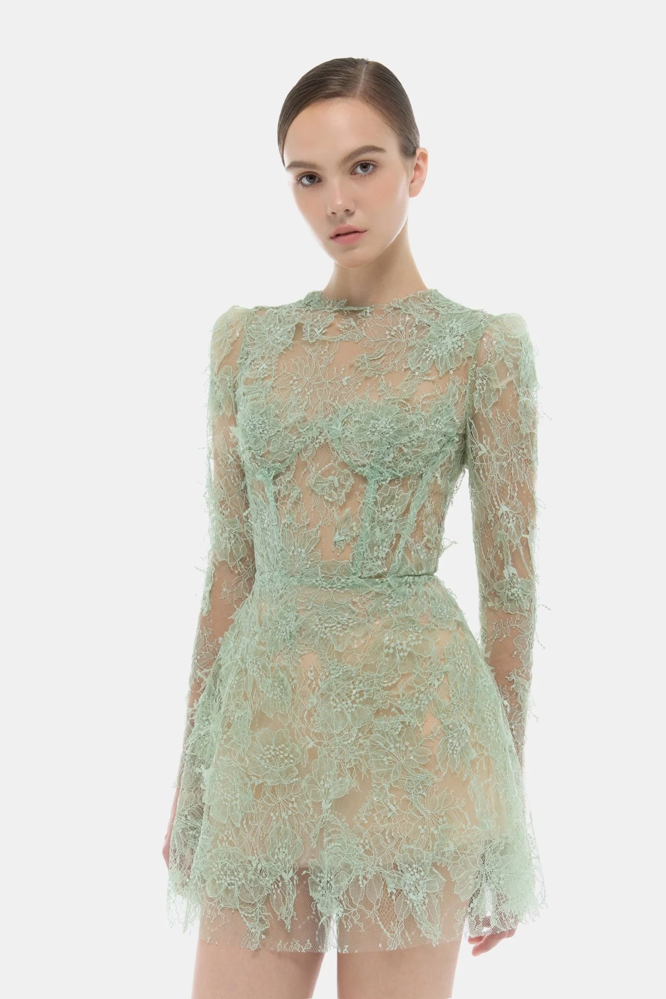 Mint Beaded Lace Mini Dress - Image 5