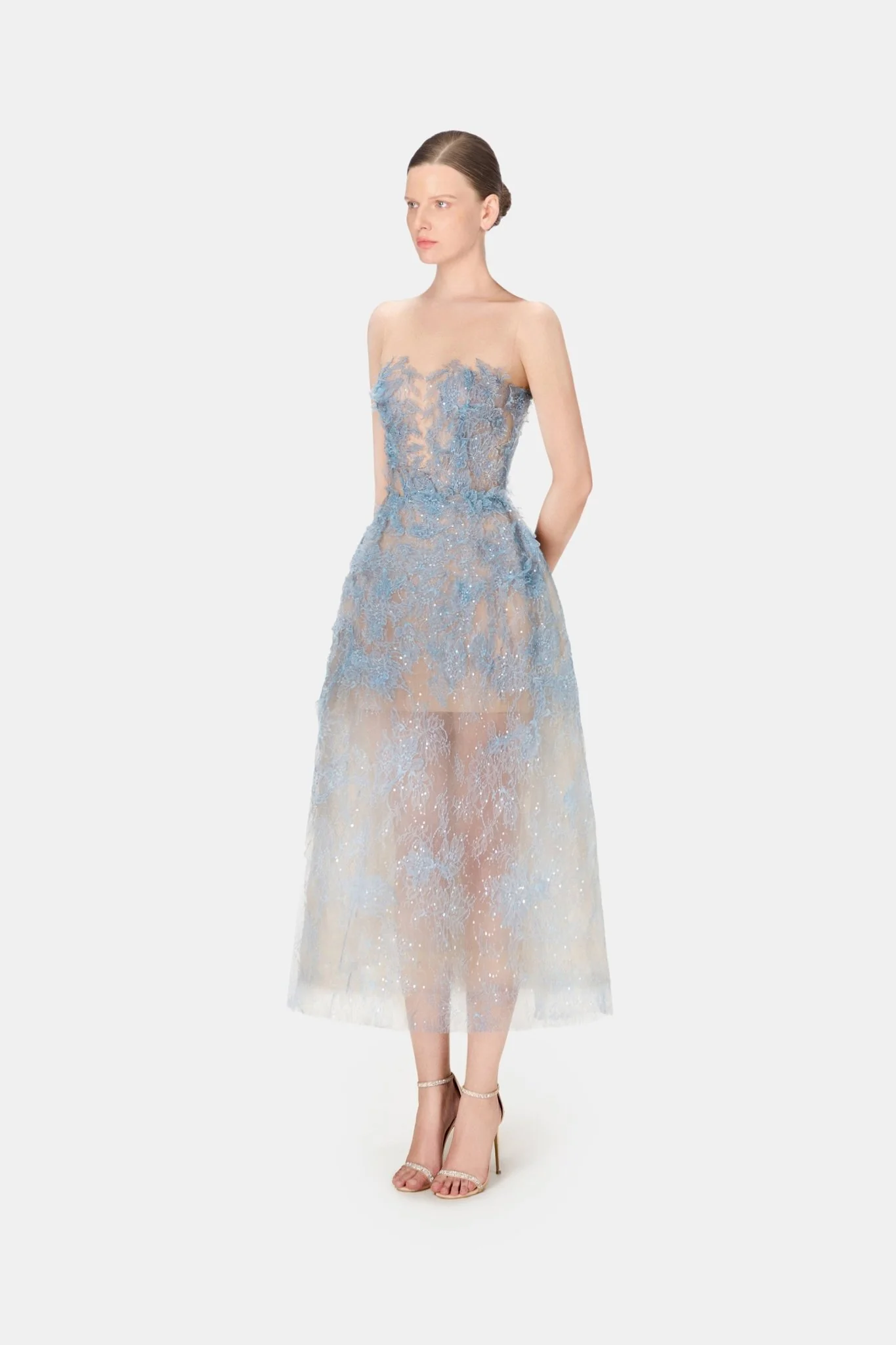 Blue Beaded Lace Dress - Image 3
