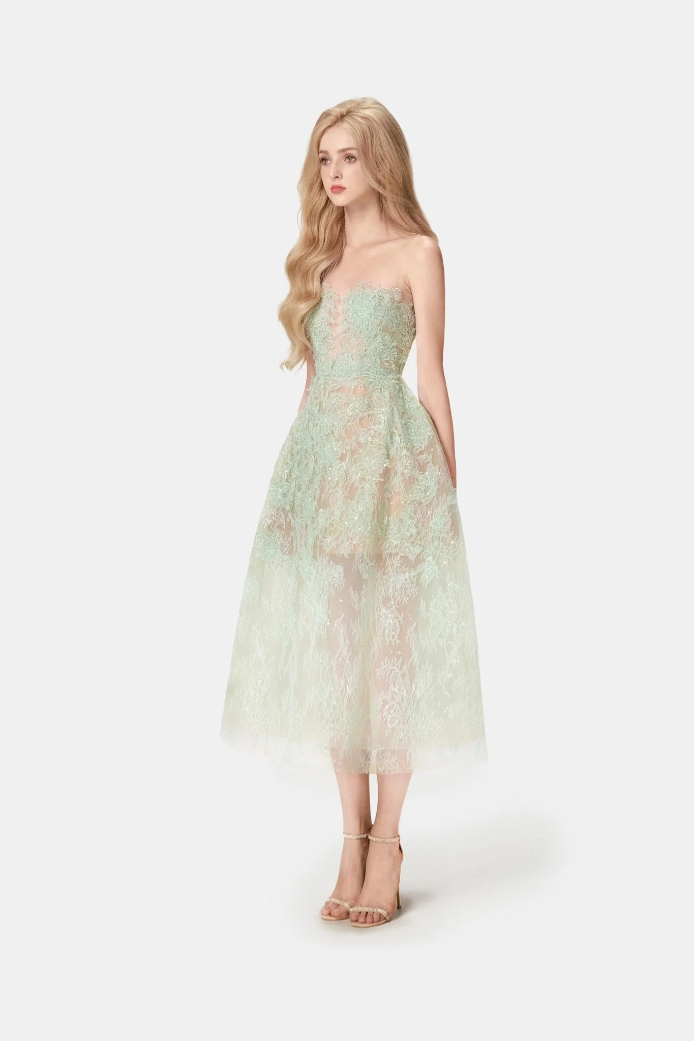 Mint Beaded Lace Dress - Image 3