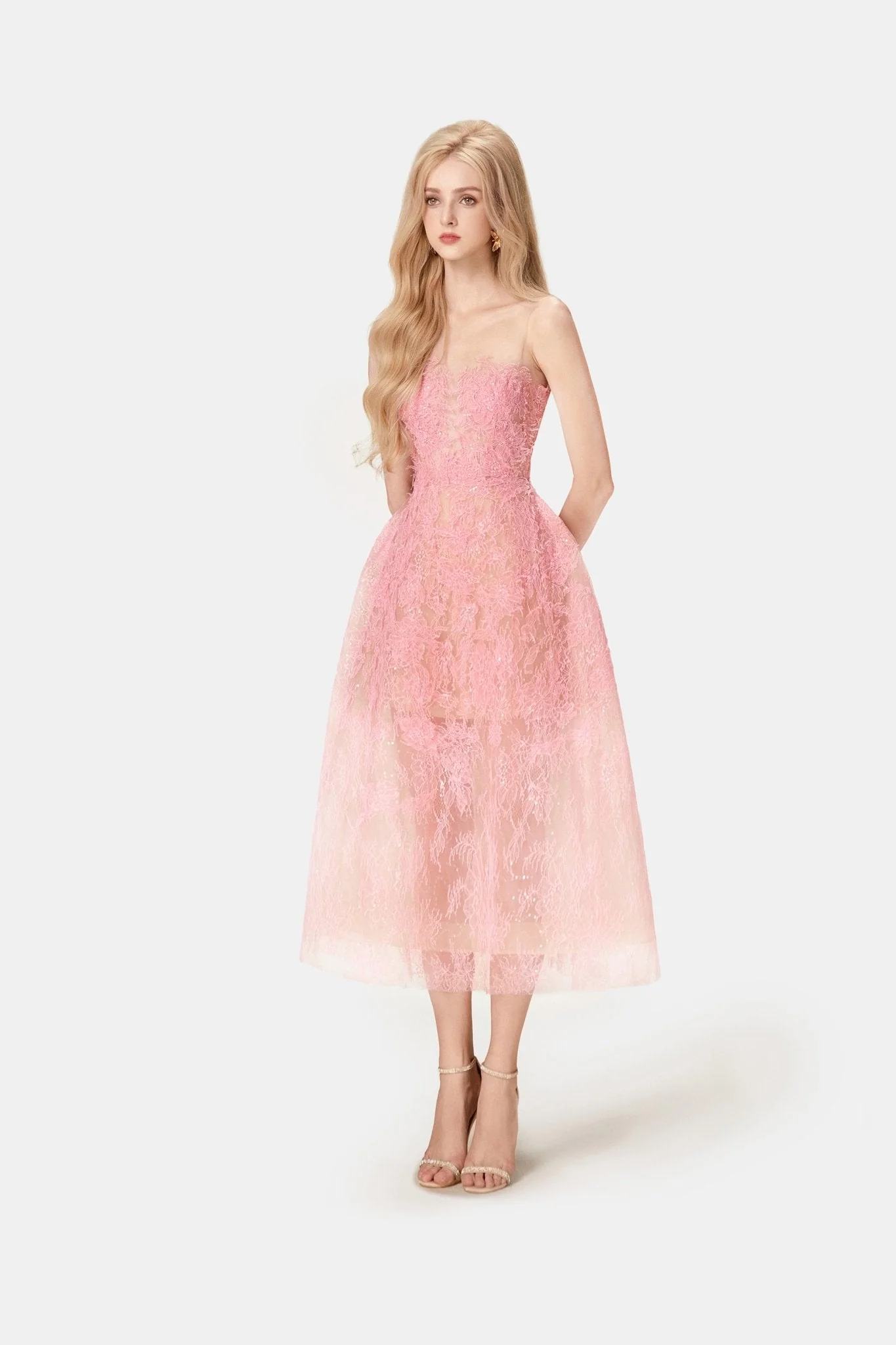 Pink Beaded Lace Dress - Image 3