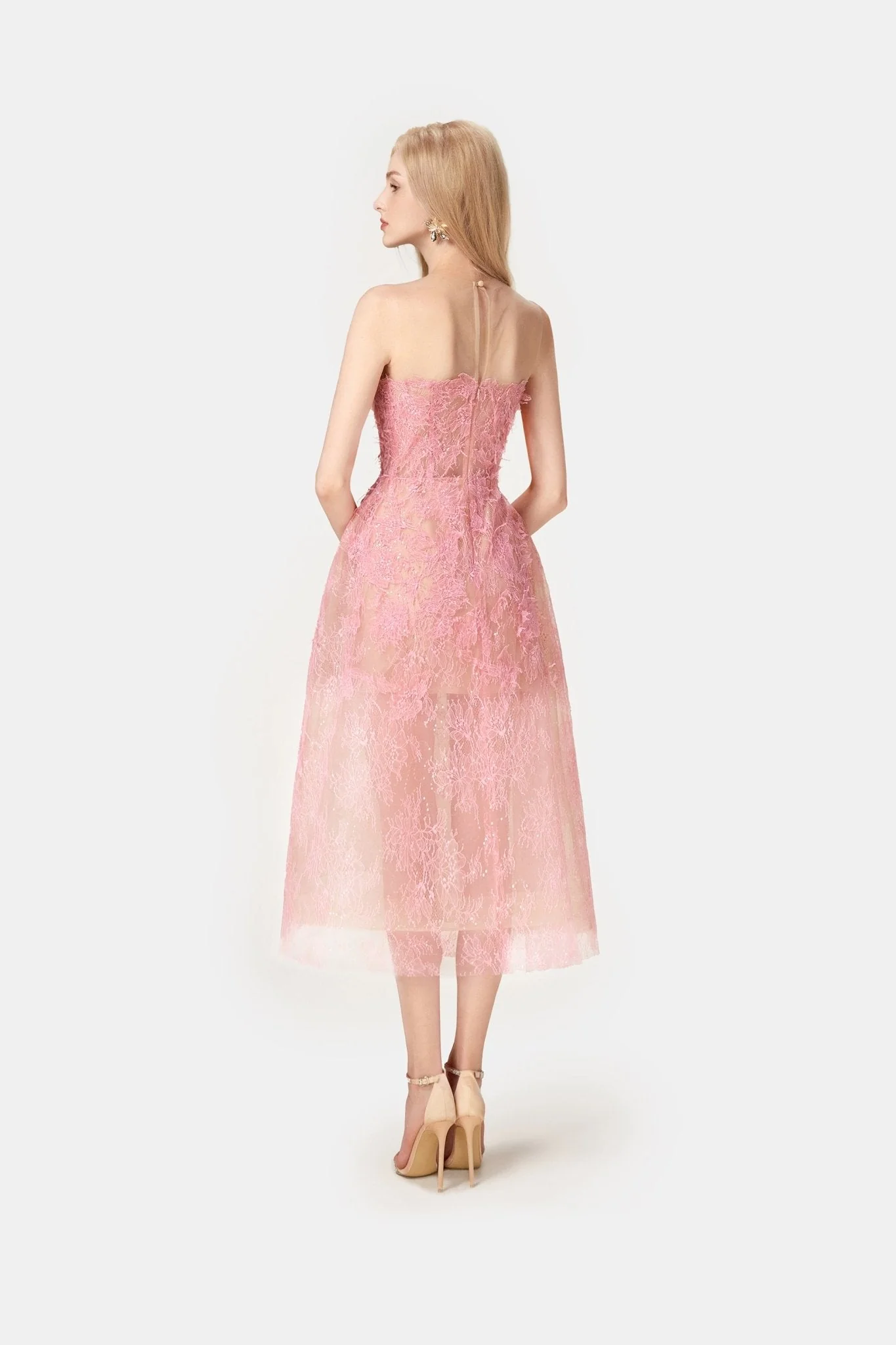 Pink Beaded Lace Dress - Image 4