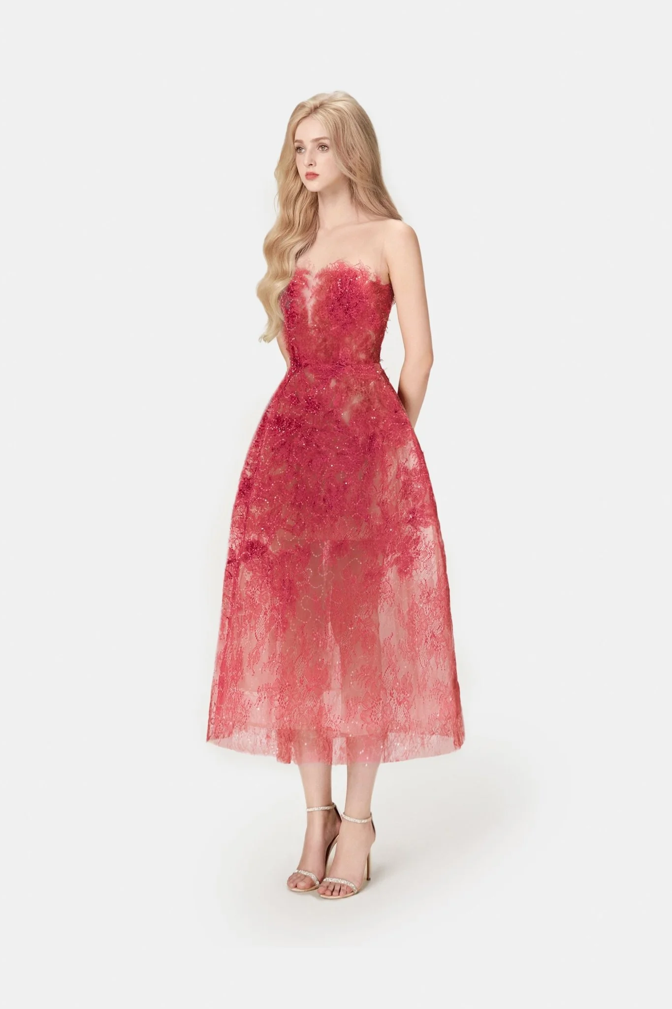 Red Beaded Lace Dress - Image 3