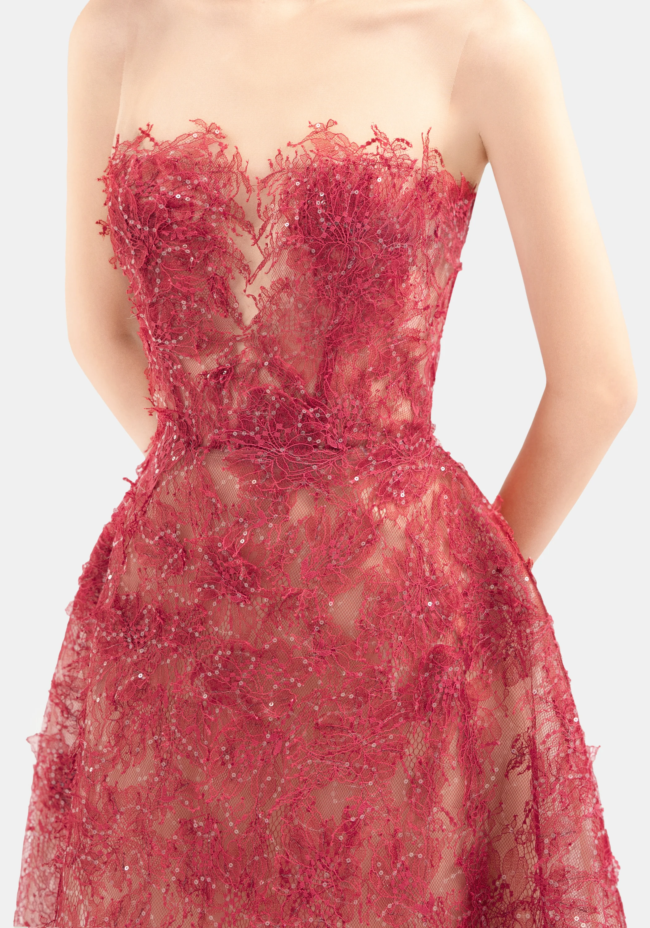 Red Beaded Lace Dress - Image 4
