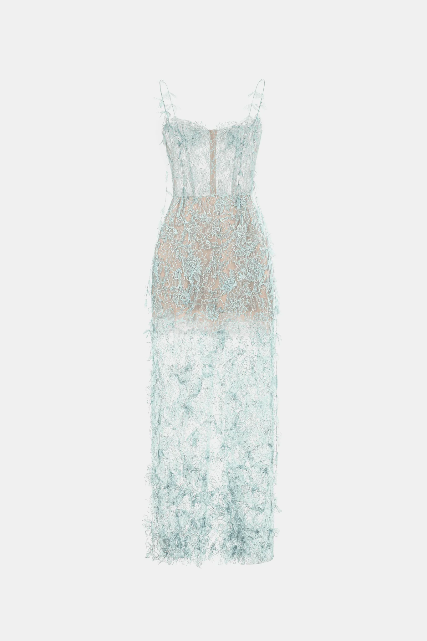 Baby Blue Beaded Lace Pencil Dress