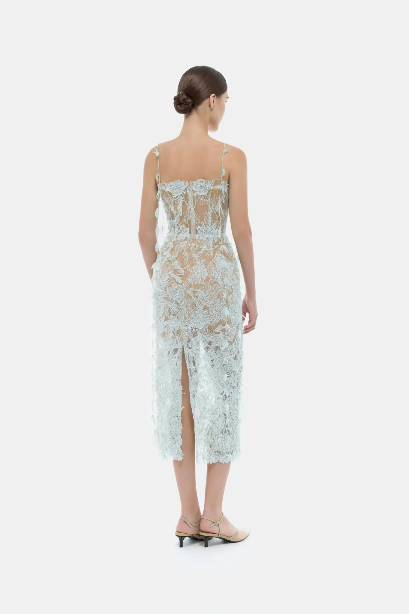 Baby Blue Beaded Lace Pencil Dress - Image 3