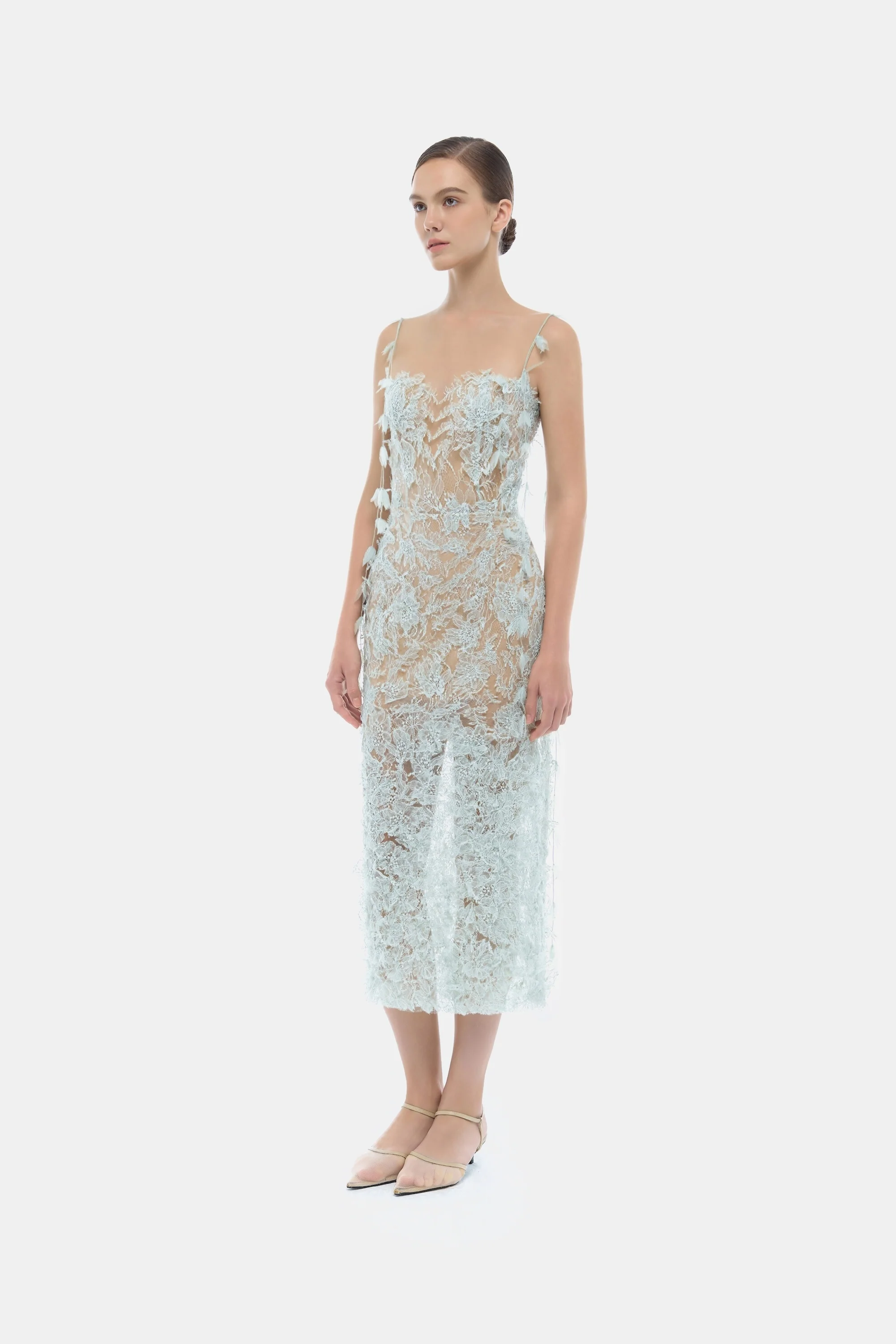 Baby Blue Beaded Lace Pencil Dress - Image 4