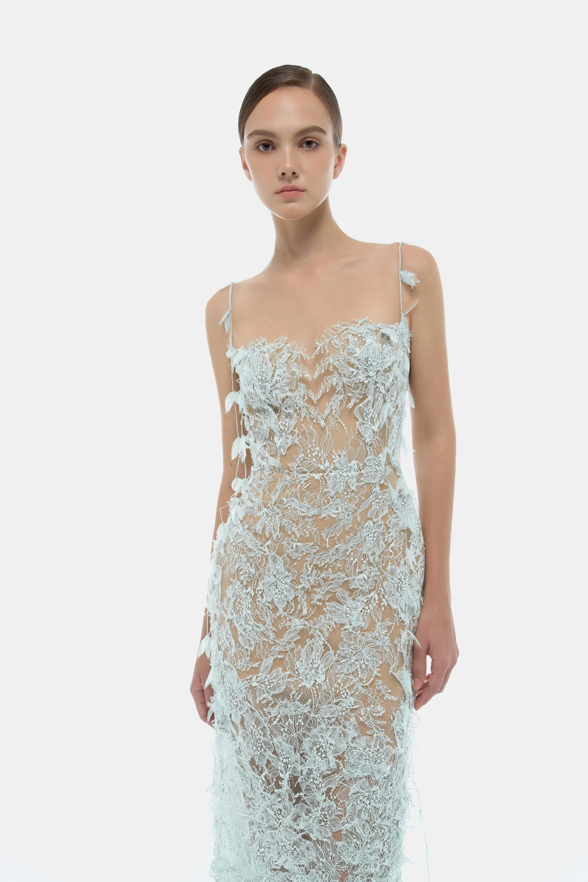 Baby Blue Beaded Lace Pencil Dress - Image 5