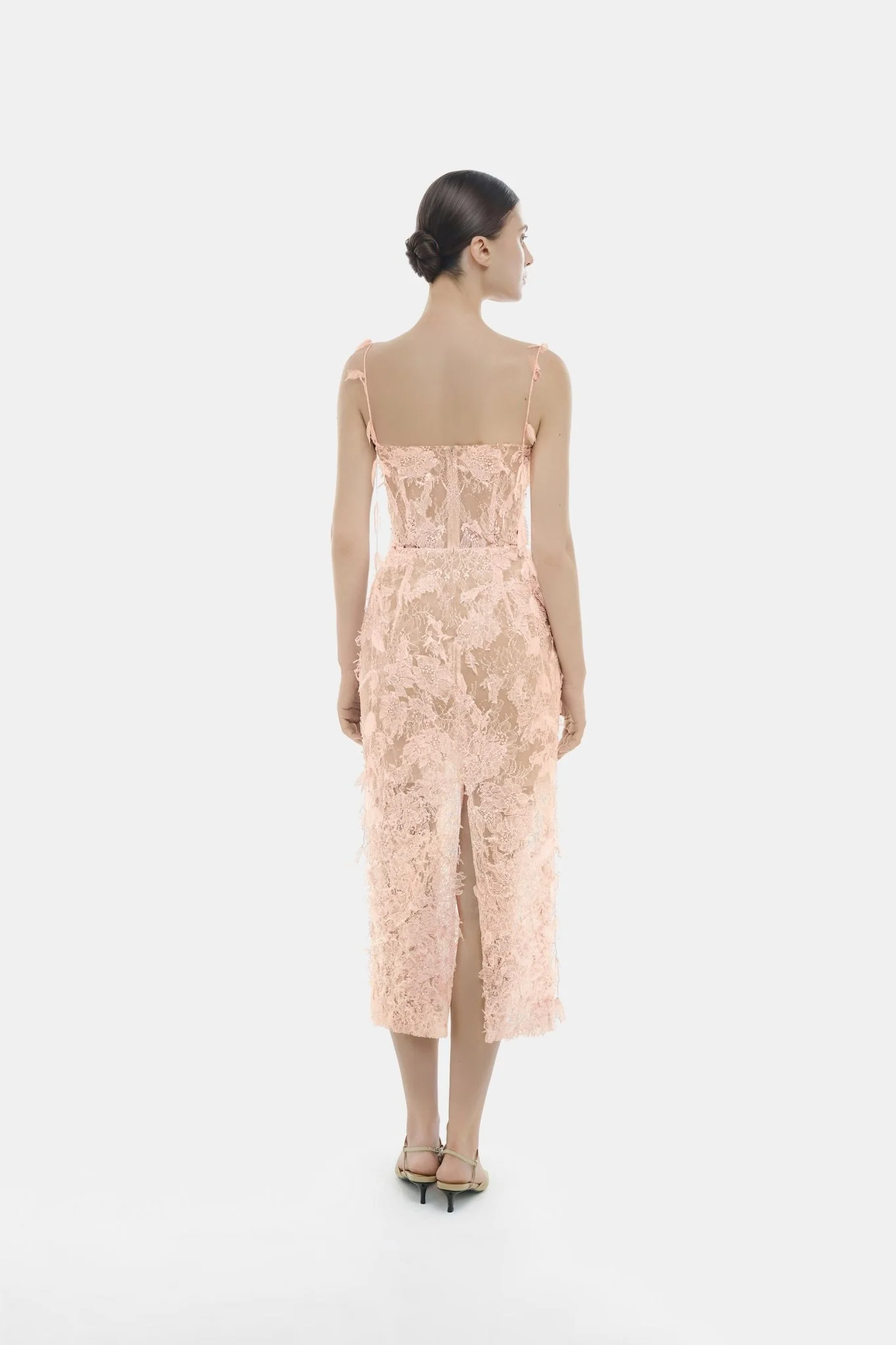 Baby Pink Beaded Lace Pencil Dress - Image 4