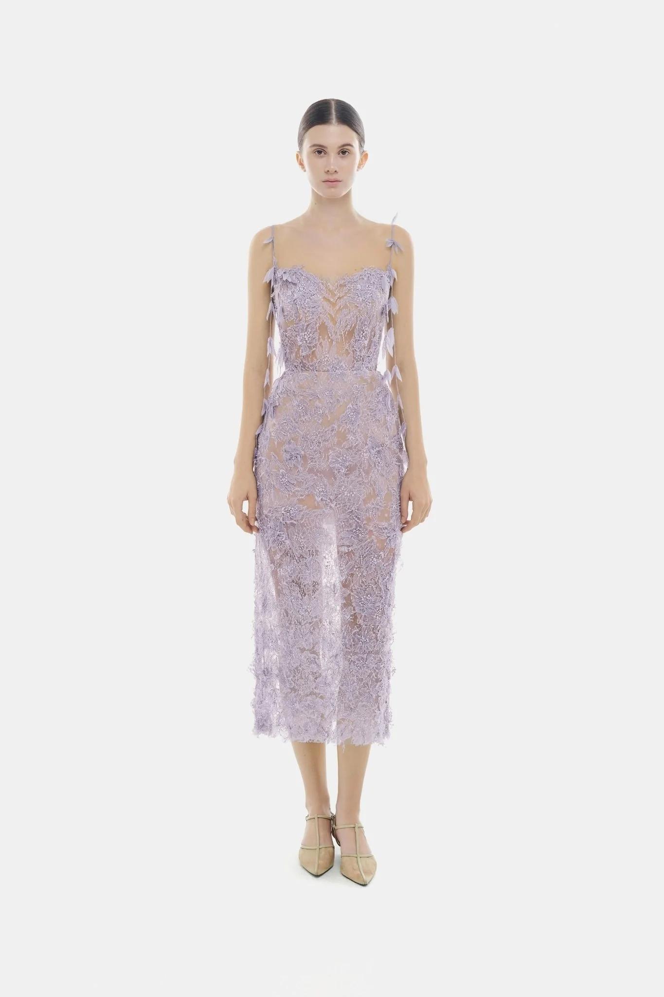 Baby Violet Beaded Lace Pencil Dress - Image 2