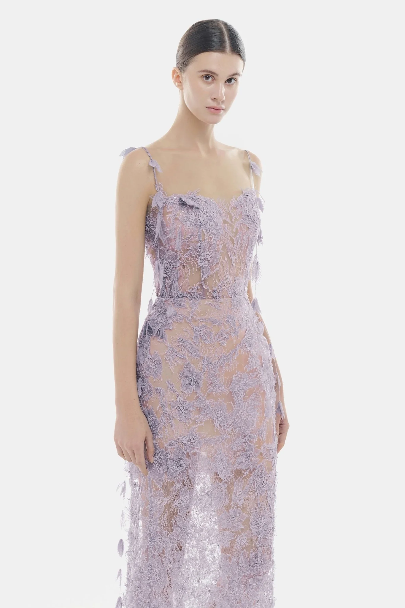 Baby Violet Beaded Lace Pencil Dress - Image 3