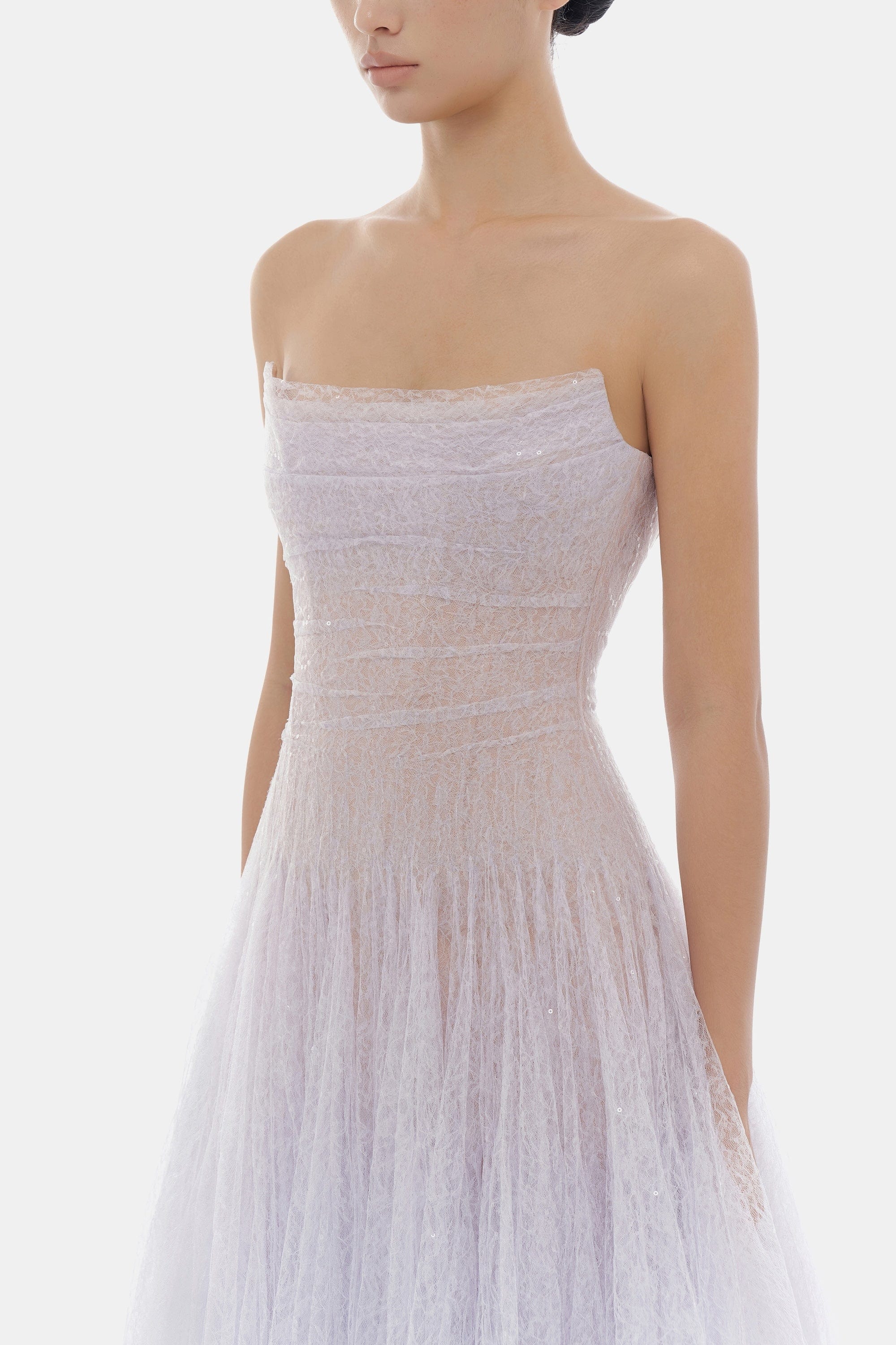 Violet Draped Lace Midi Dress - Image 6
