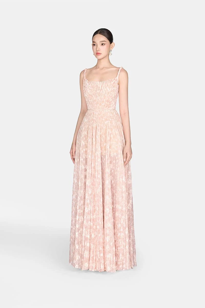 Brown Pleated Maxi Dress - Image 3