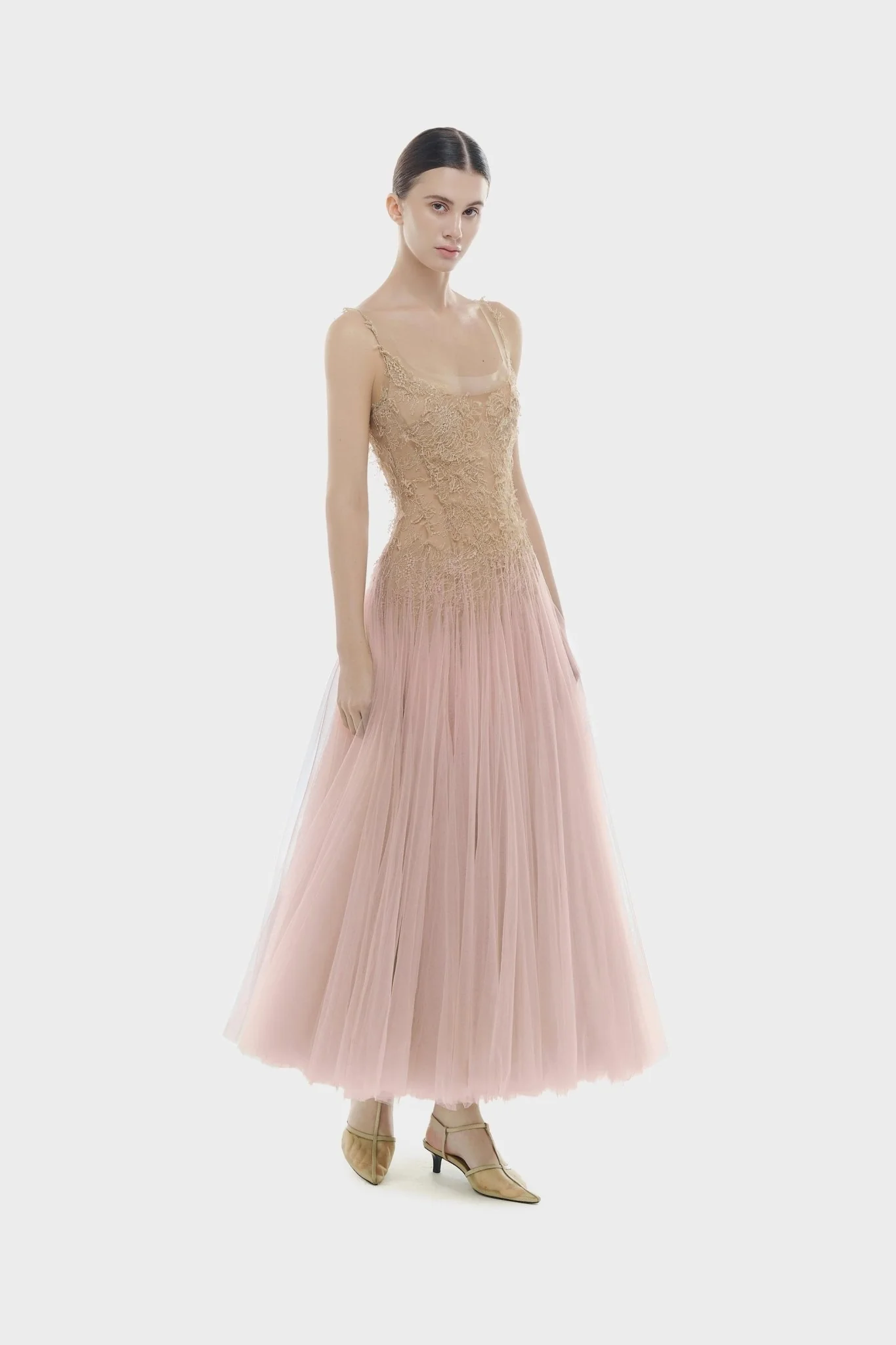Baby Pink Ombre Lace Midi Dress - Image 3