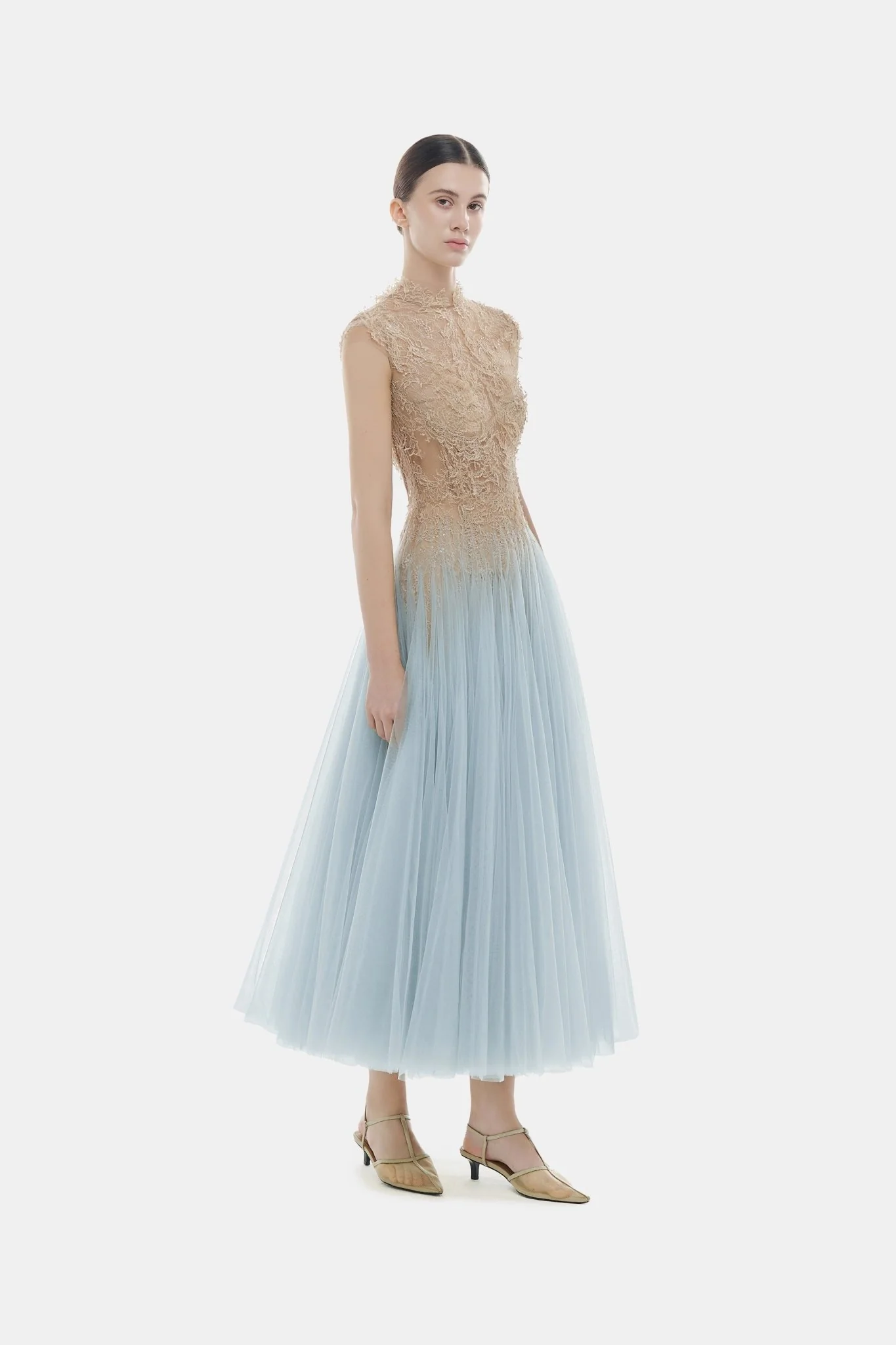 Blue Ombré Cut-Out Lace Dress - Image 3