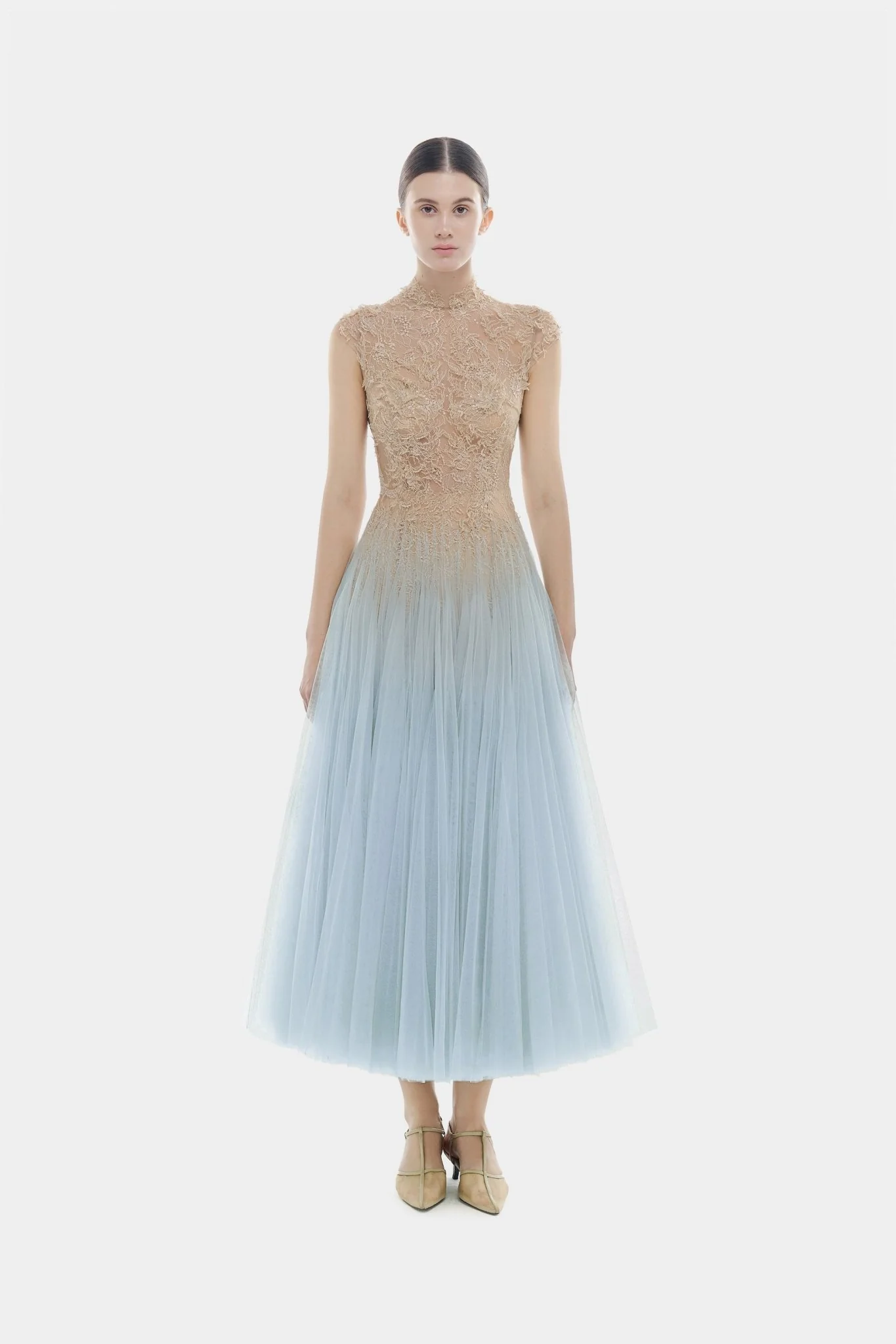 Blue Ombré Cut-Out Lace Dress - Image 4