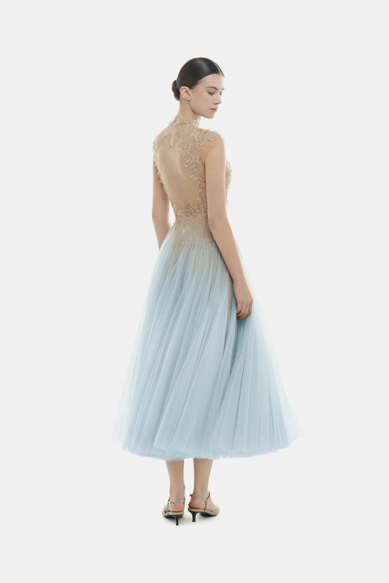 Blue Ombré Cut-Out Lace Dress - Image 5