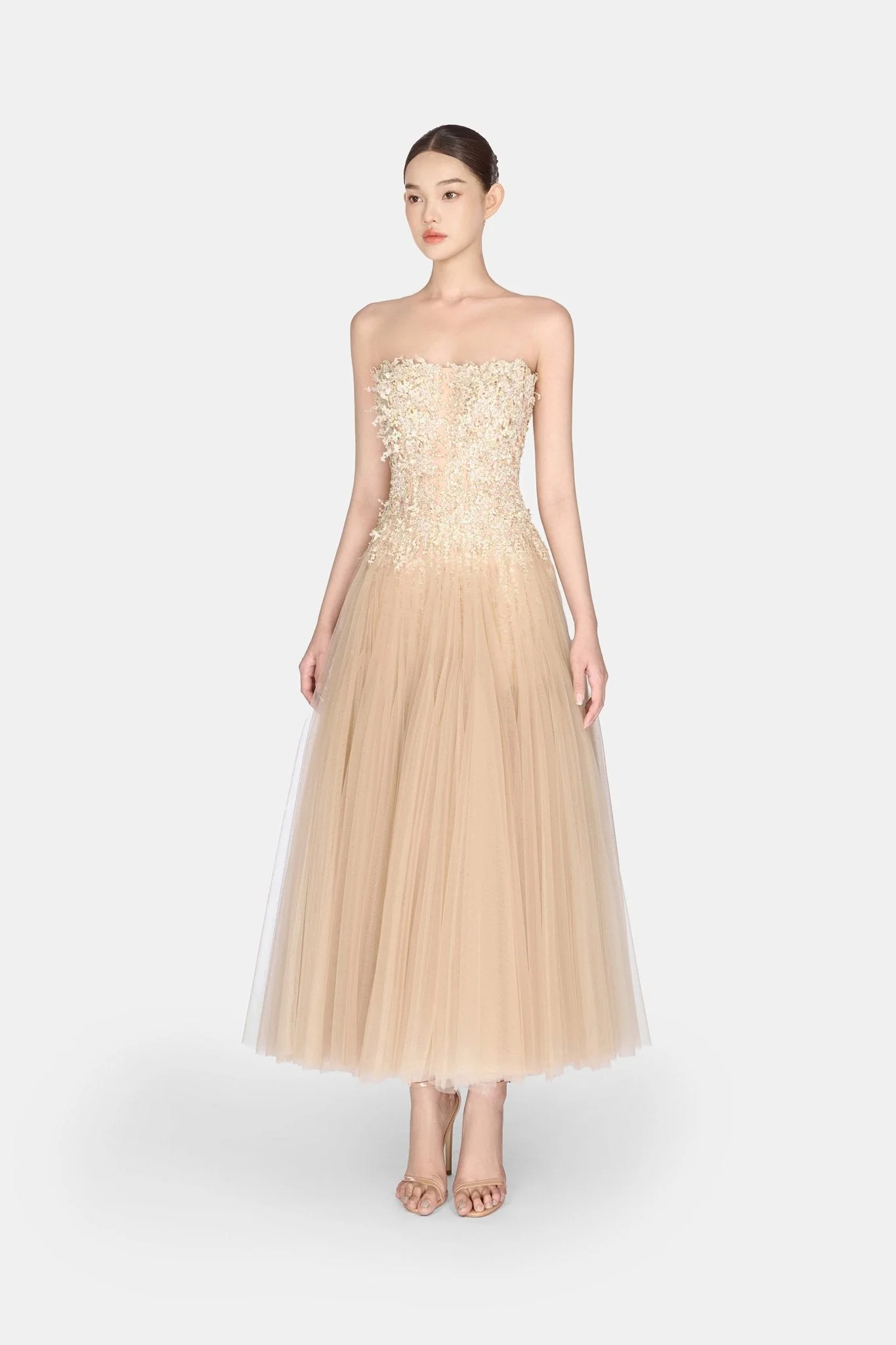 Pastel Beaded Lace Midi Dress - Image 3