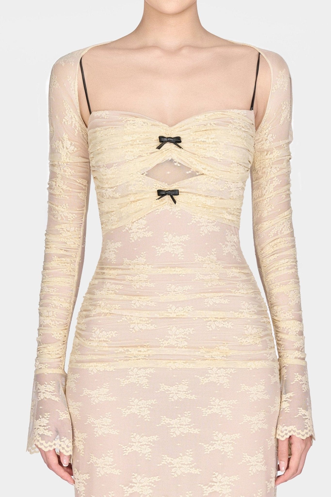 Ivory Bow Cut Out Laces Dress - Image 4