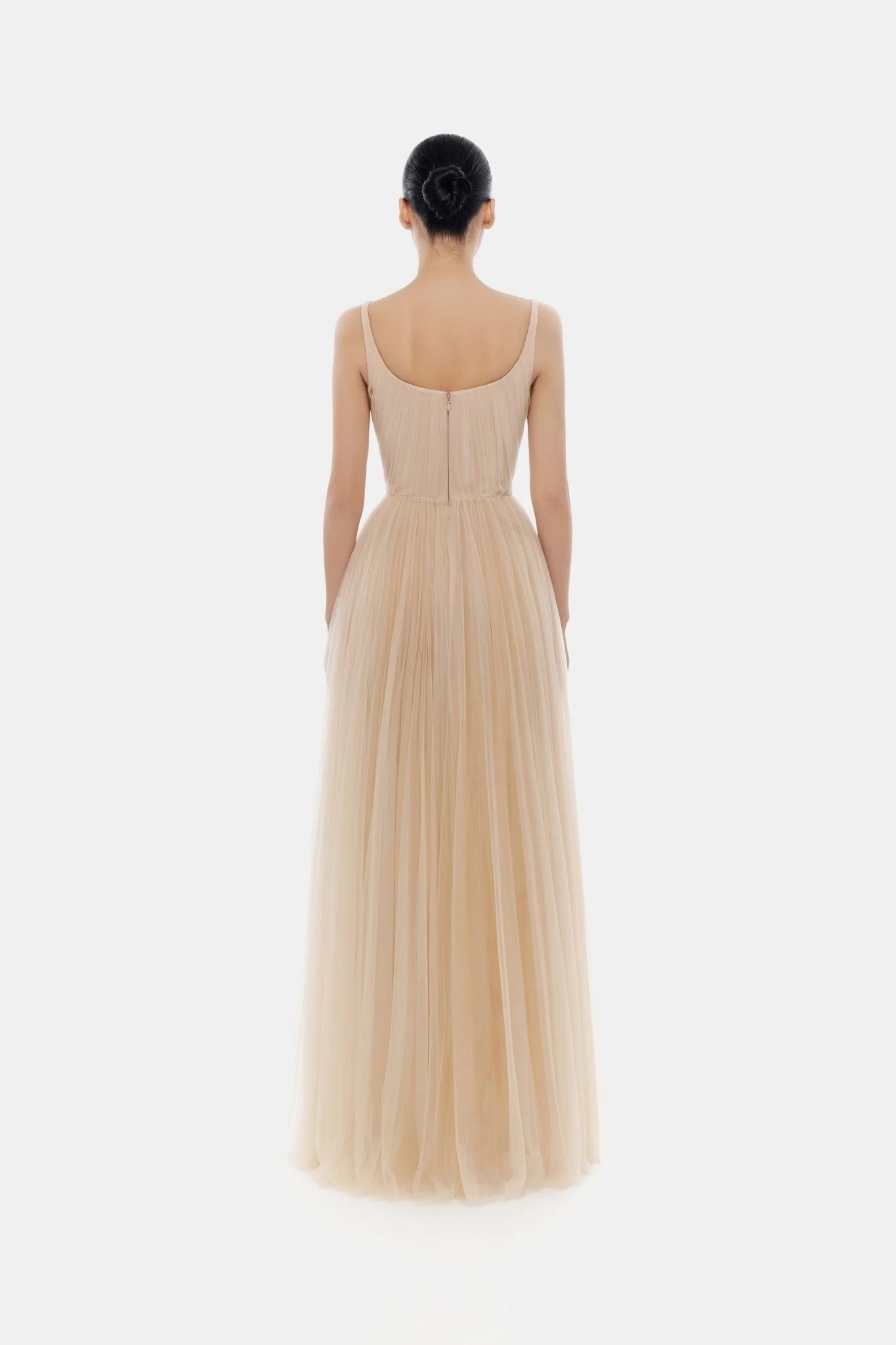 Beige Draped Tulle Maxi Dress - Image 5