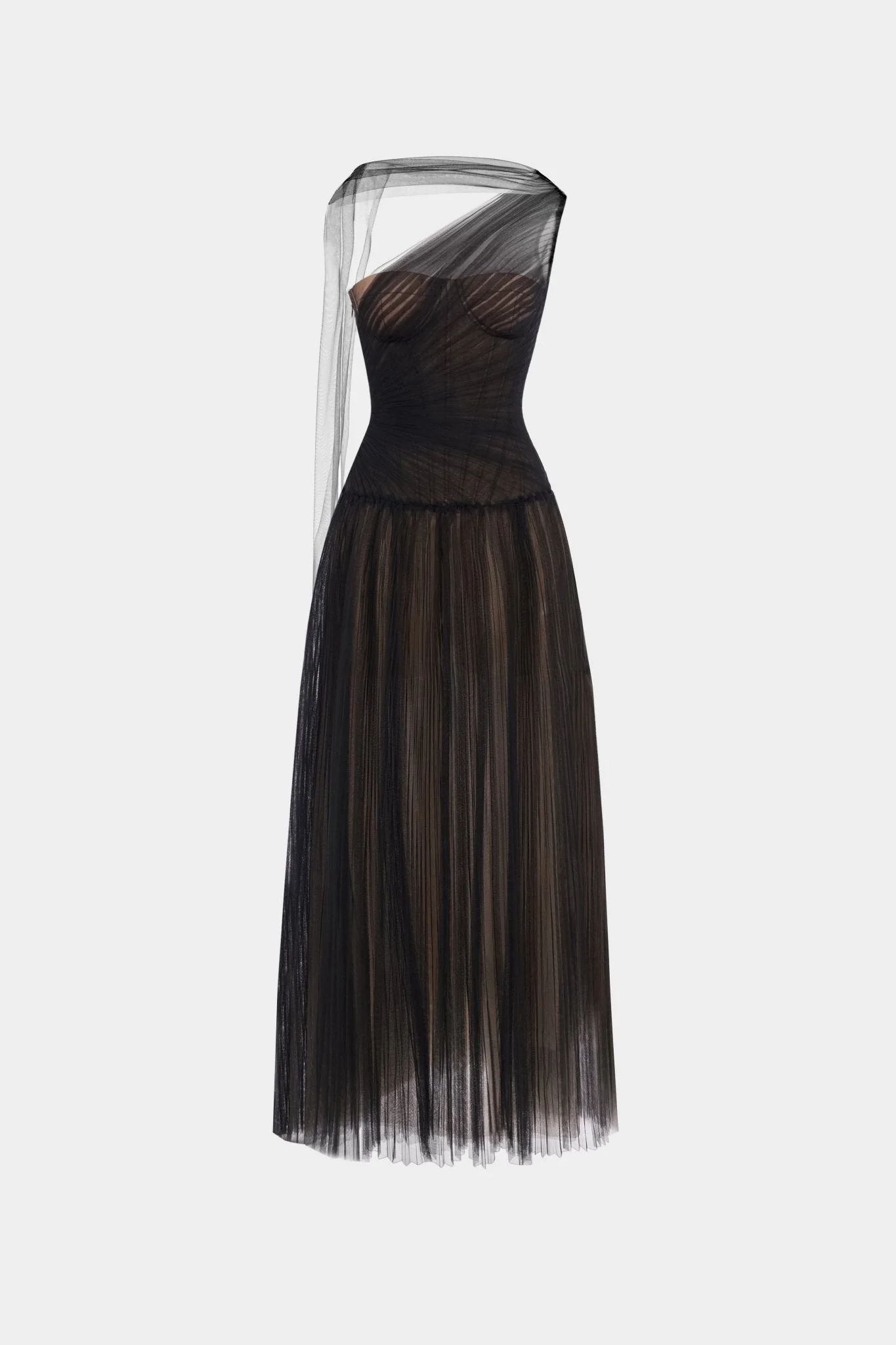 Black Draped Midi Dress