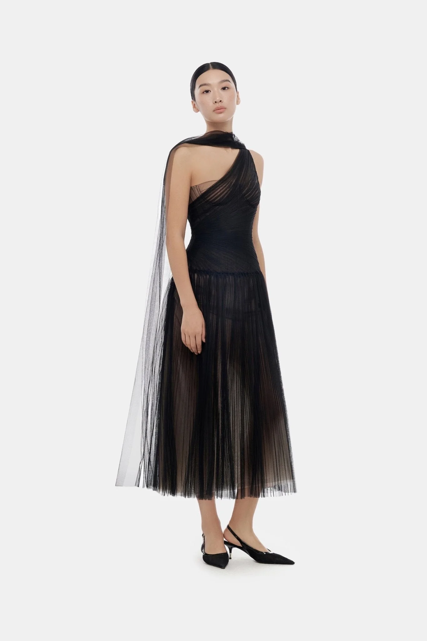 Black Draped Midi Dress - Image 2