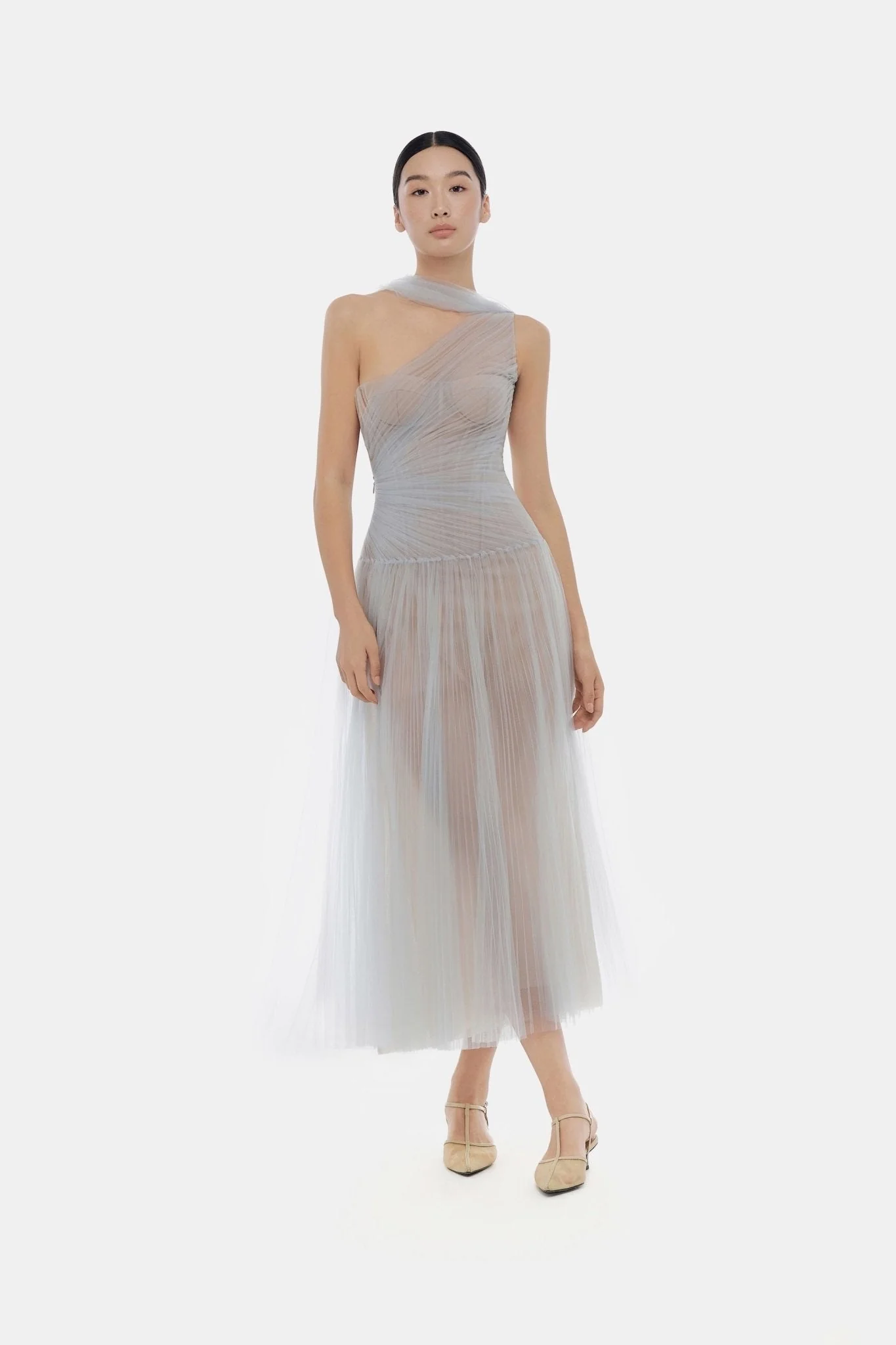 Blue Draped Midi Dress - Image 5