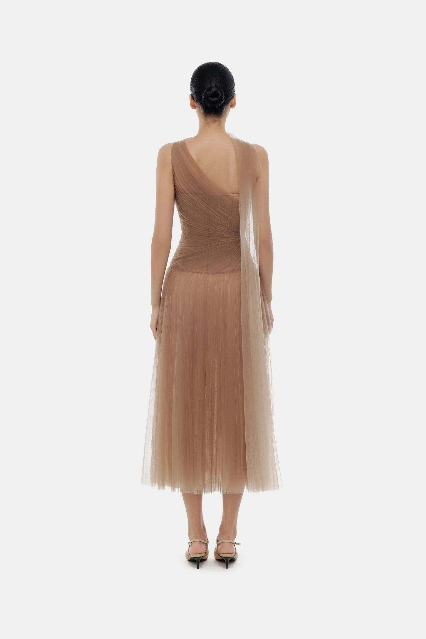 Brown Draped Midi Dress - Image 4