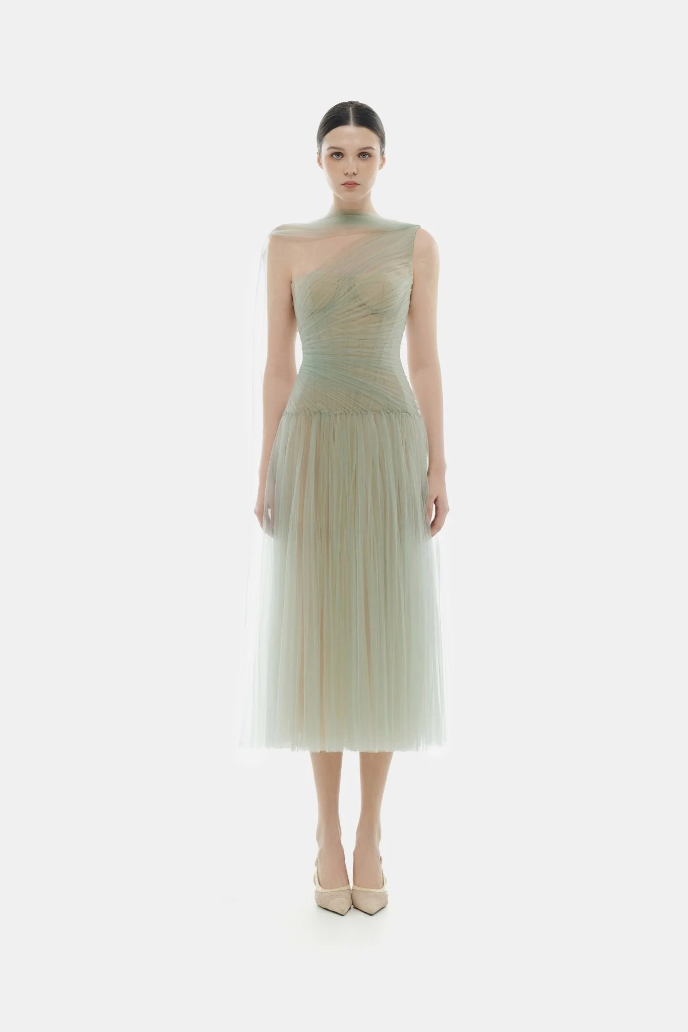 Mint Draped Midi Dress - Image 2
