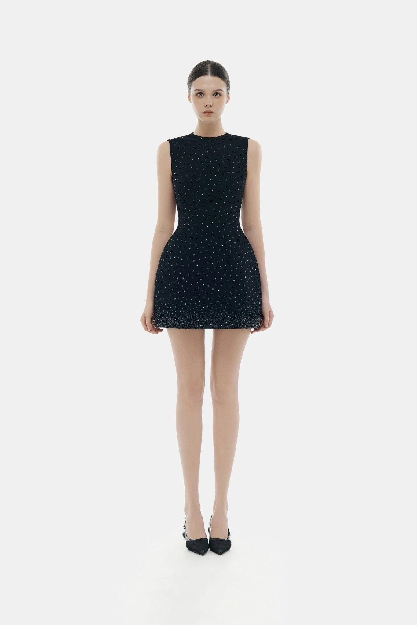 Black Crystal Beaded Mini Dress - Image 3