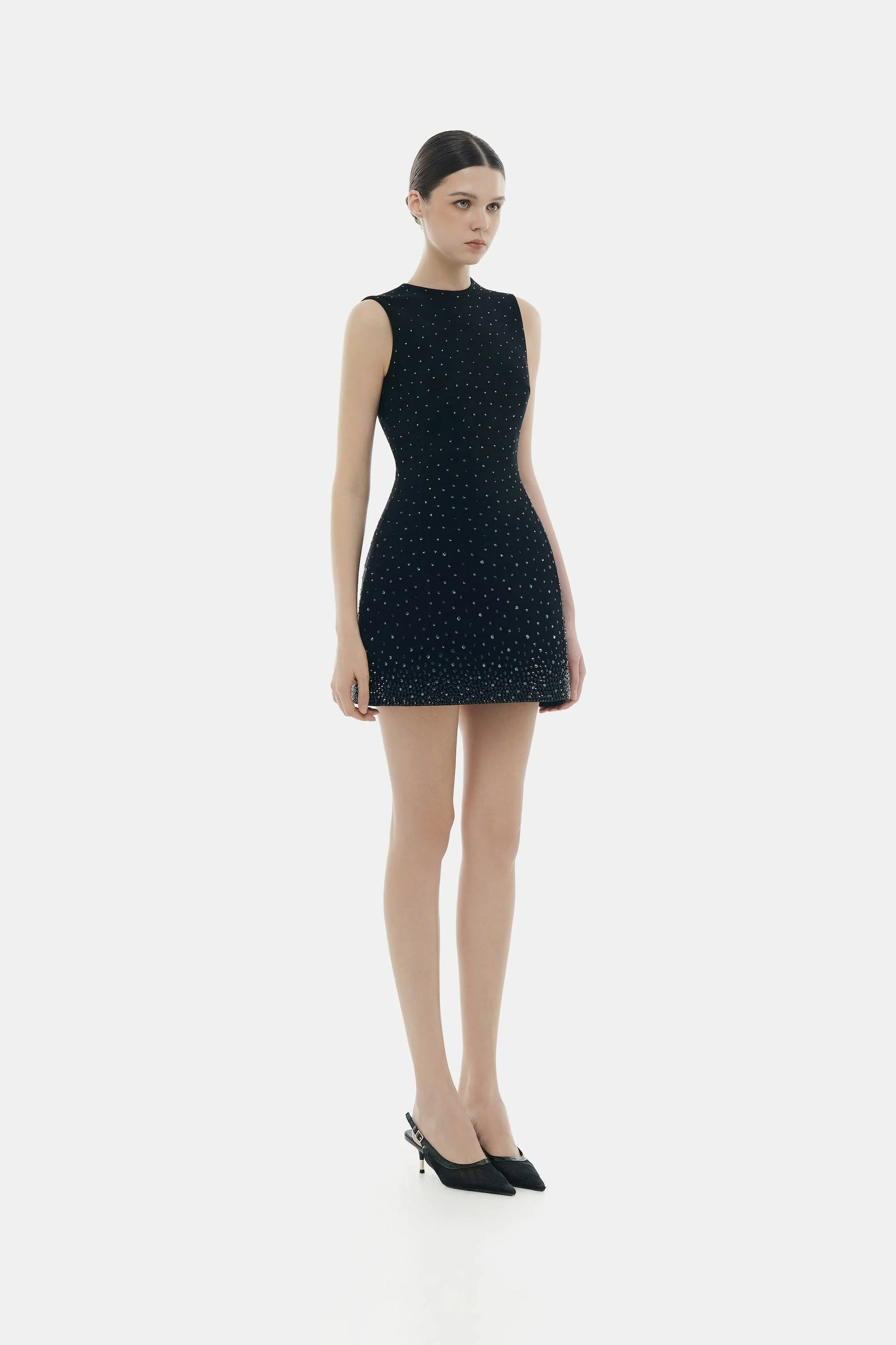 Black Crystal Beaded Mini Dress - Image 4
