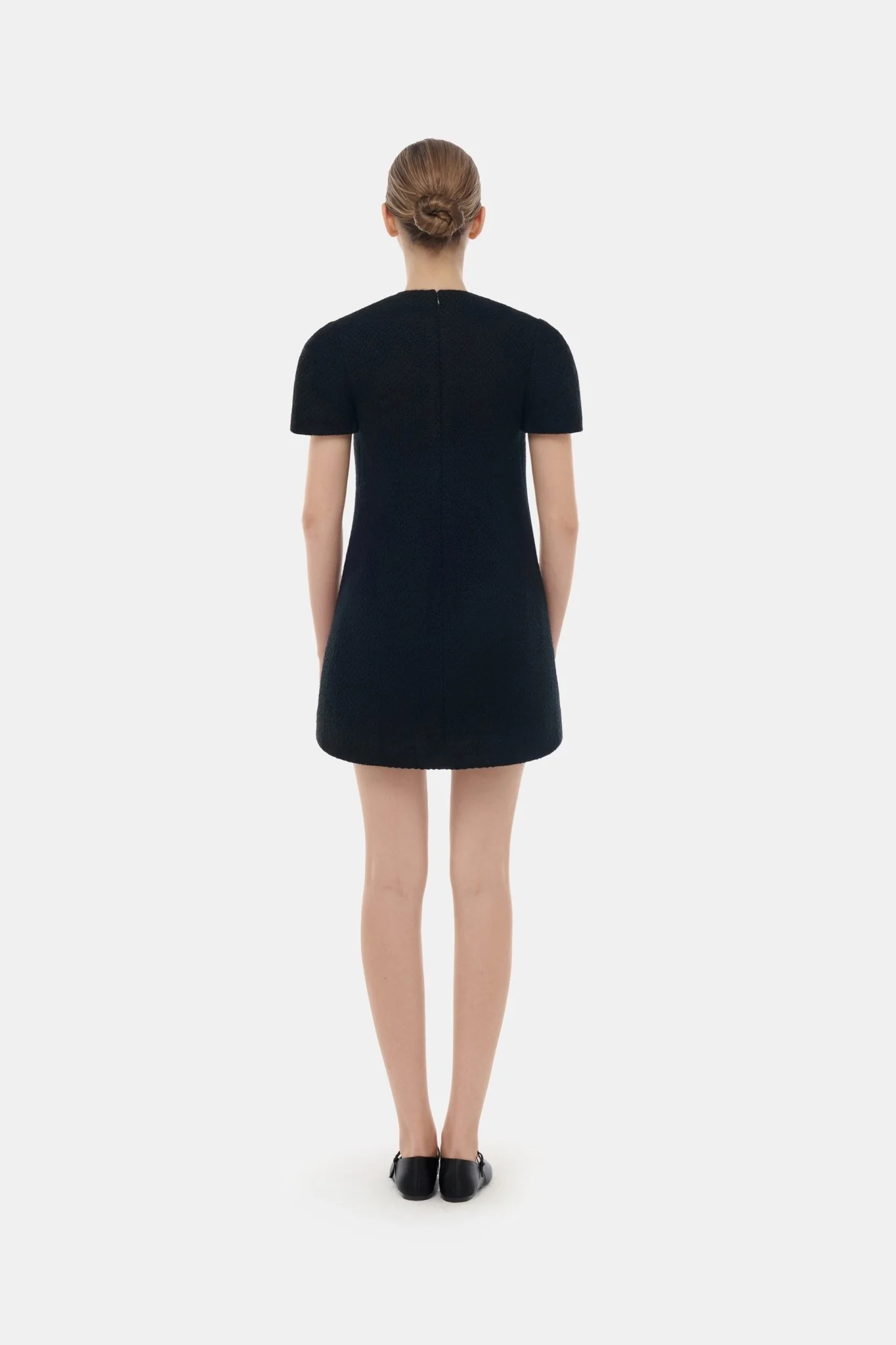 Black Deep-V Tweed Mini Dress - Image 3