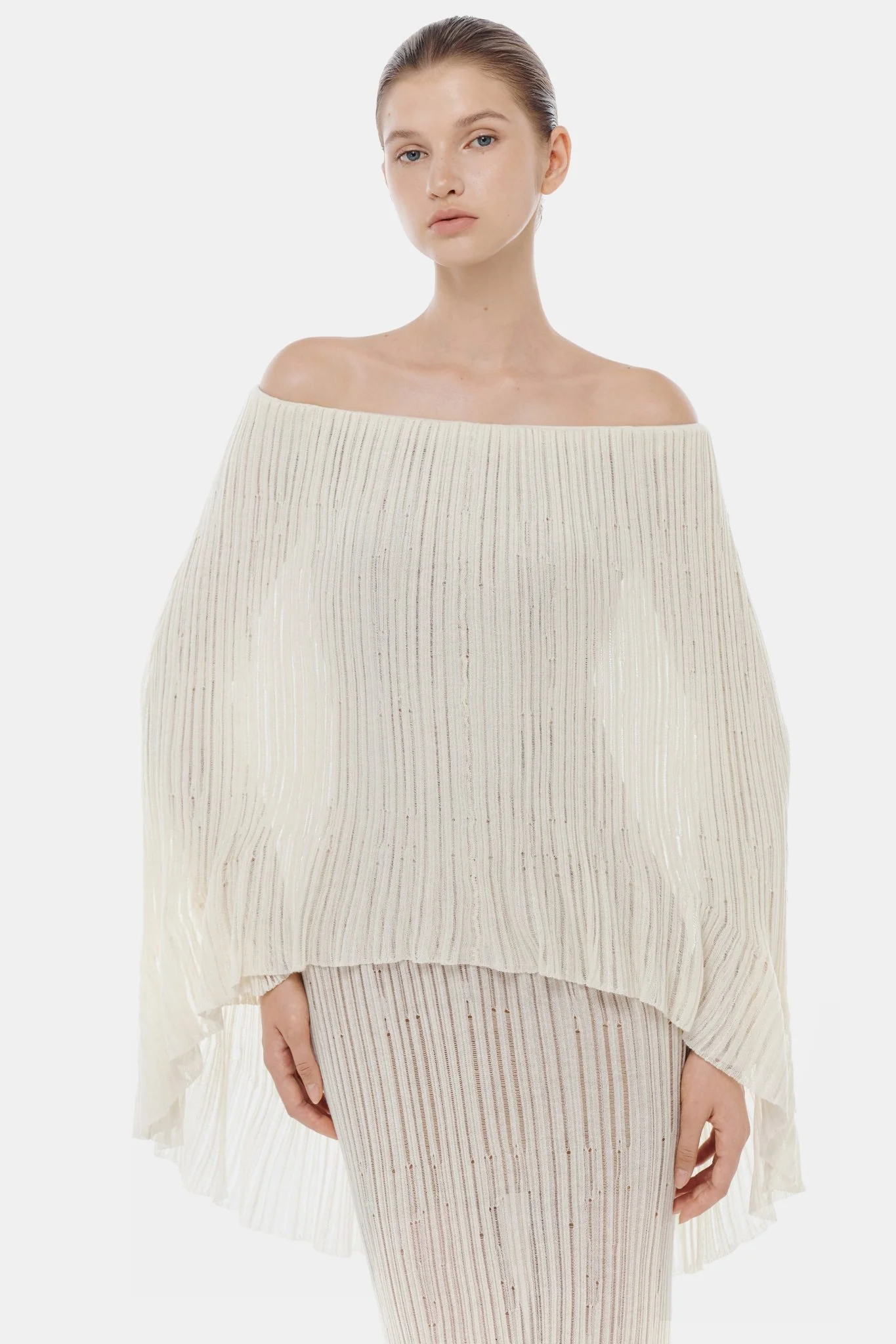 White Off-Shoulder Pleated Midi Dress - Image 4