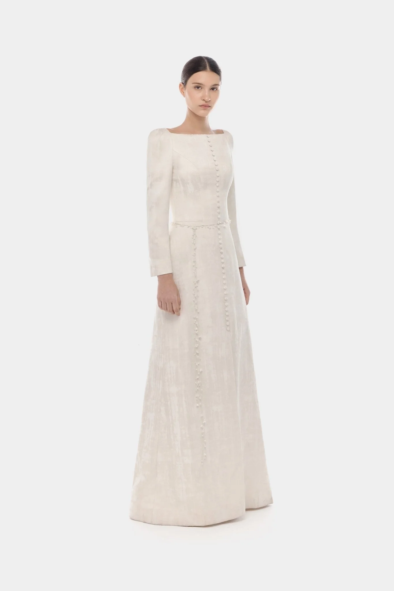 Ivory Brocade Split Dress - Image 3