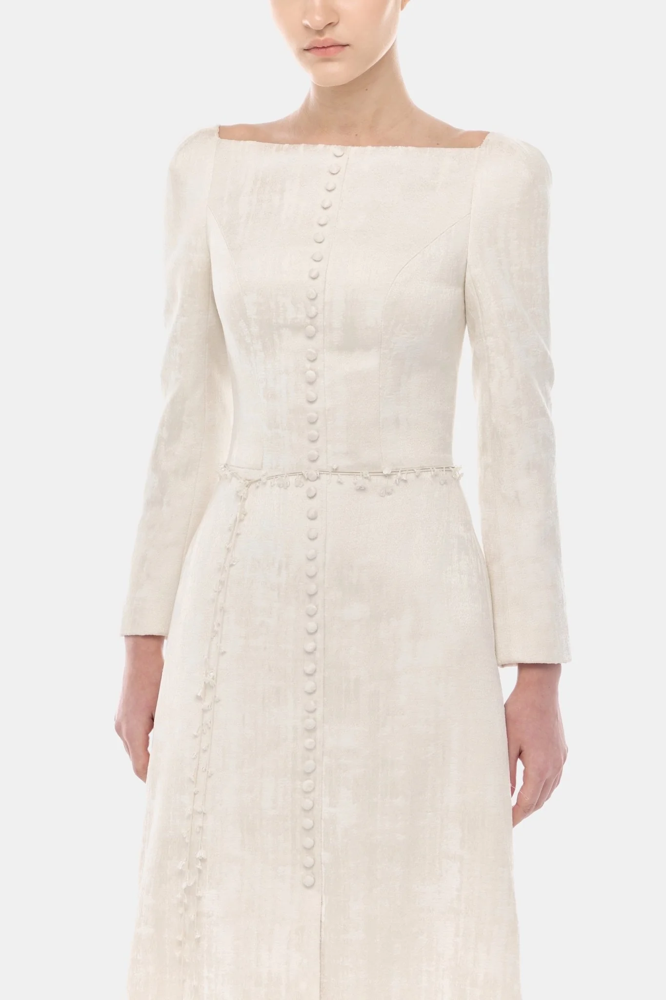 Ivory Brocade Split Dress - Image 5