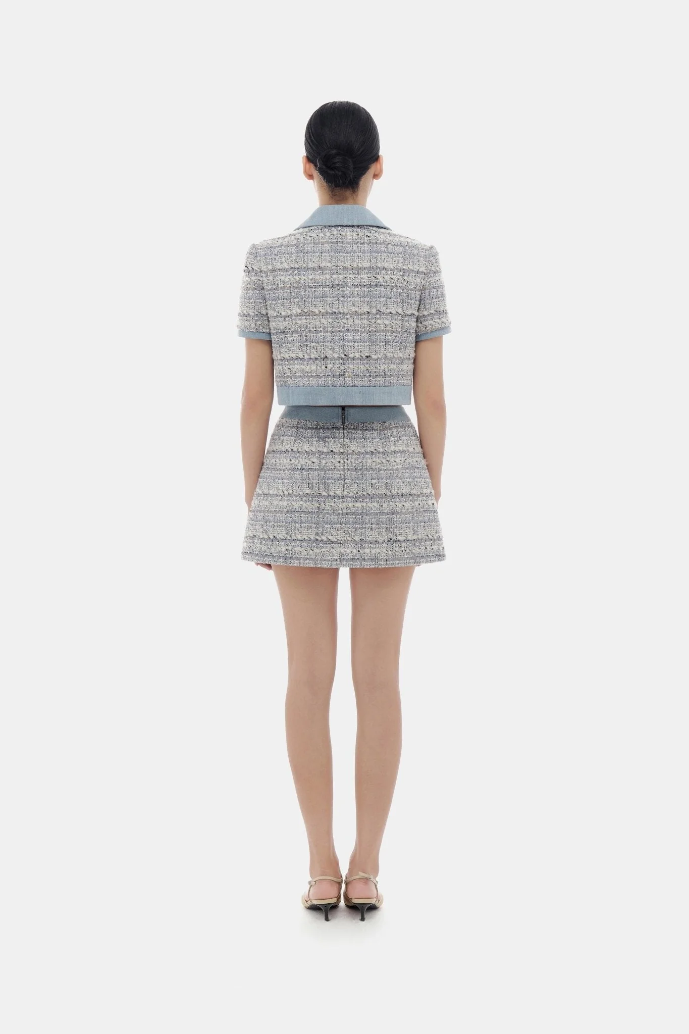 Denim Blue Tweed Croptop Jacket - Image 5