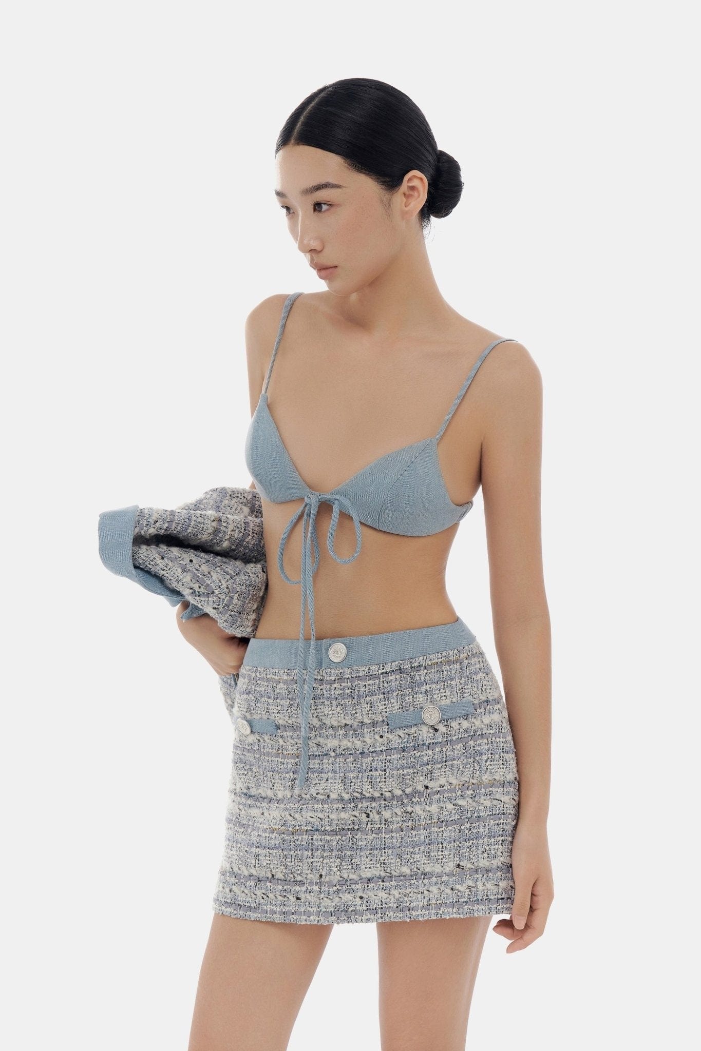 Denim Blue Tweed Skirt - Image 5