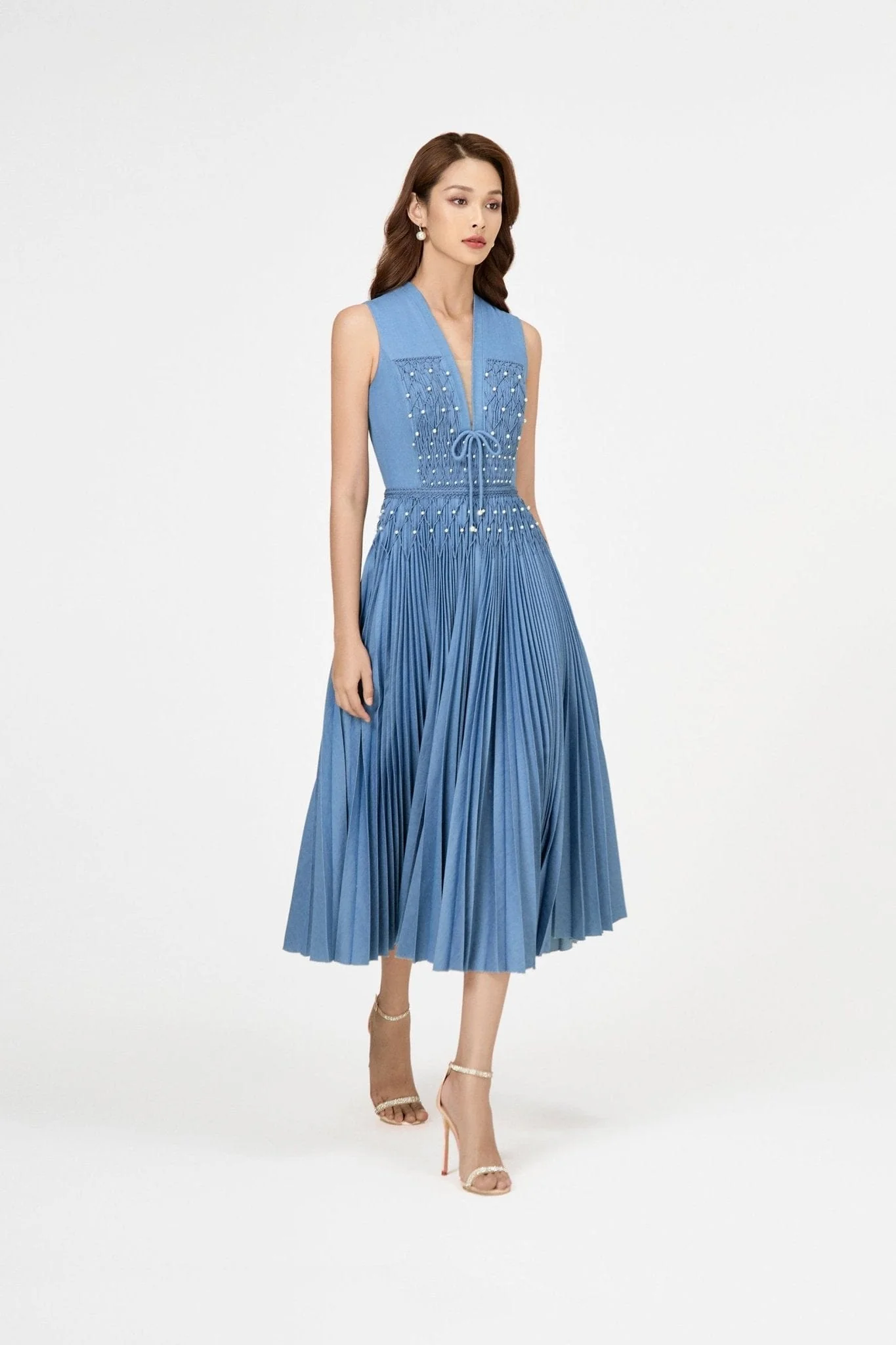 Denim Smocked Midi Dress - Image 4