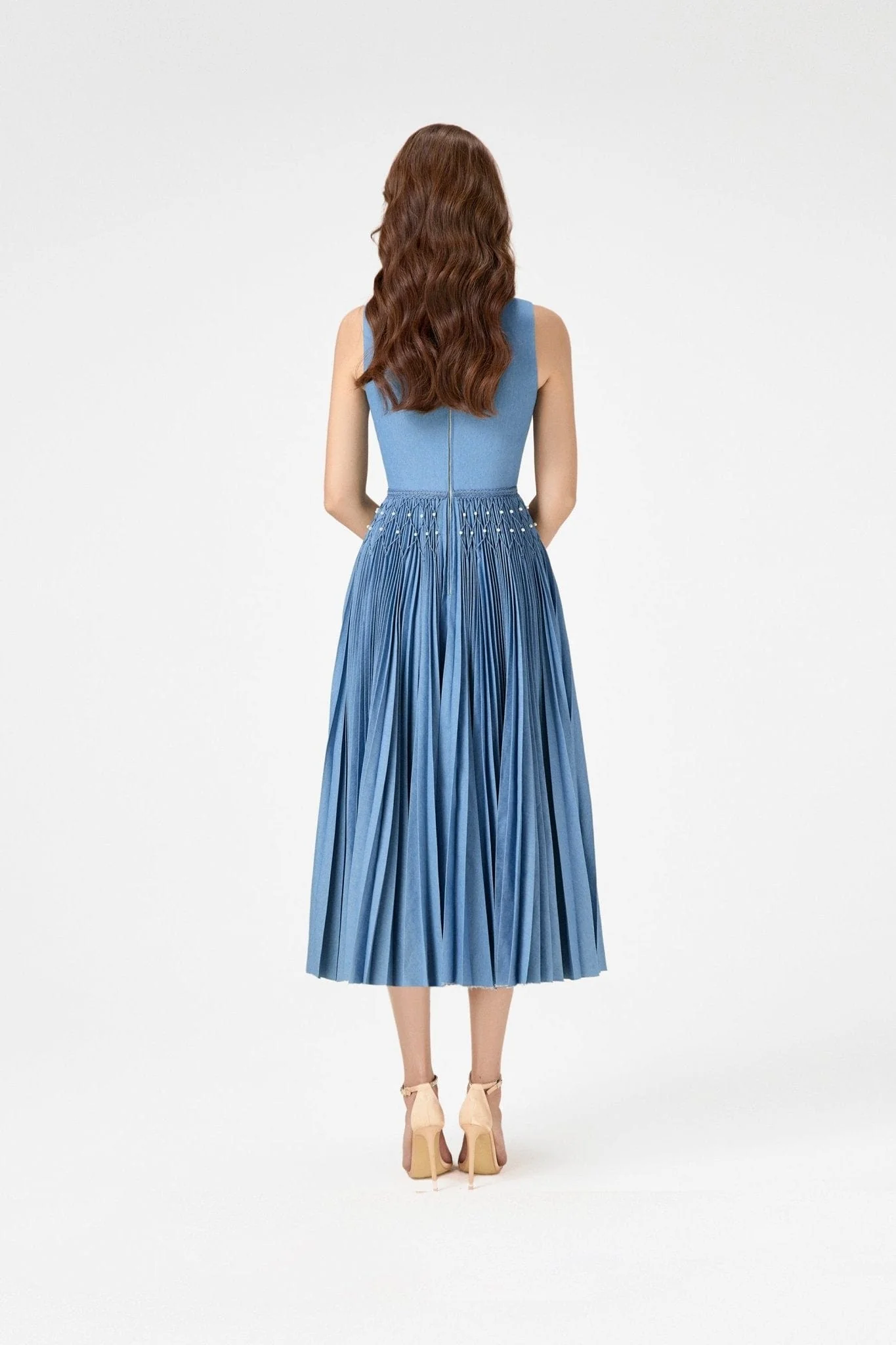 Denim Smocked Midi Dress - Image 5