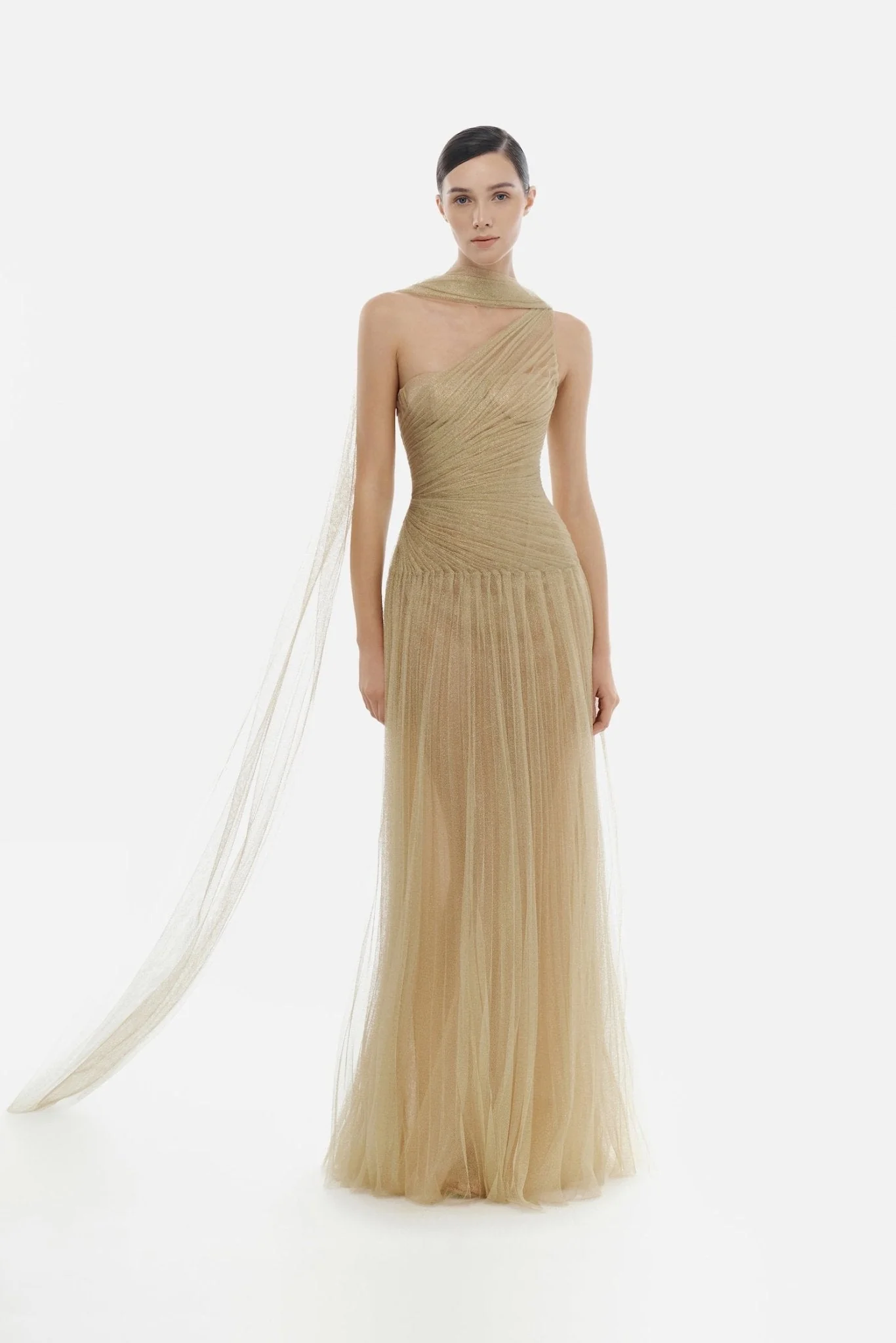Gold Draped Maxi Dress - Image 3