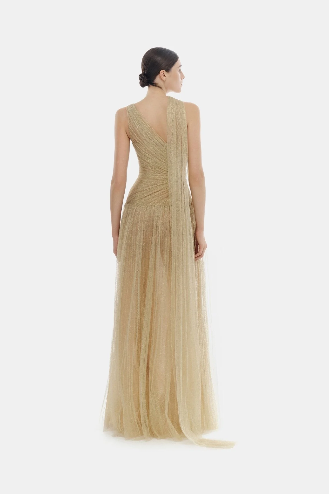 Gold Draped Maxi Dress - Image 4