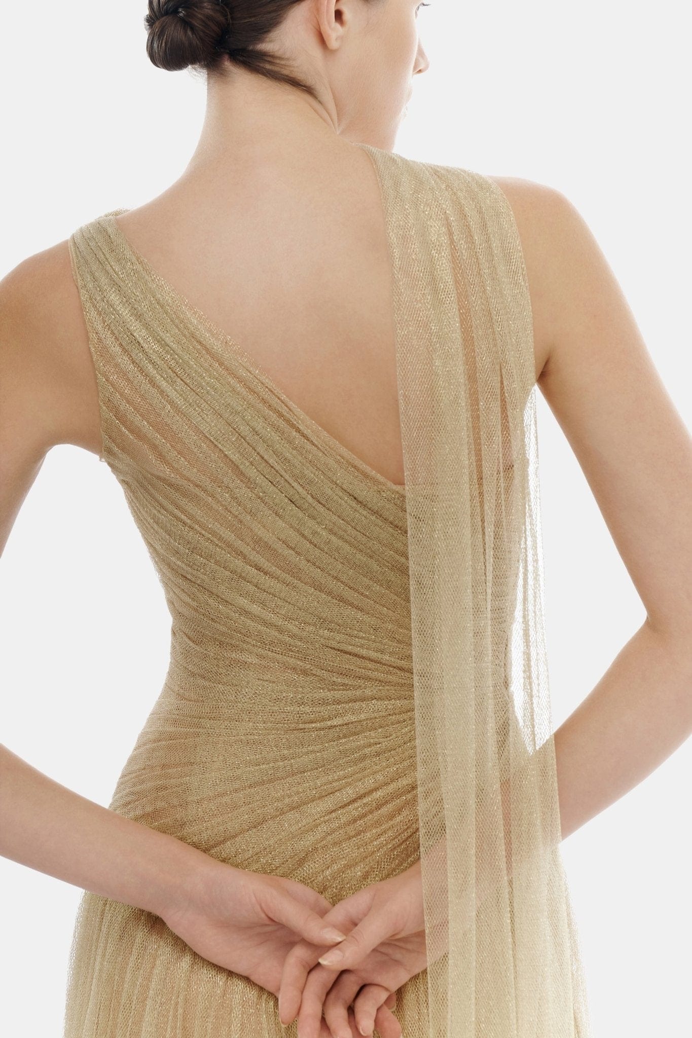 Gold Draped Maxi Dress - Image 5