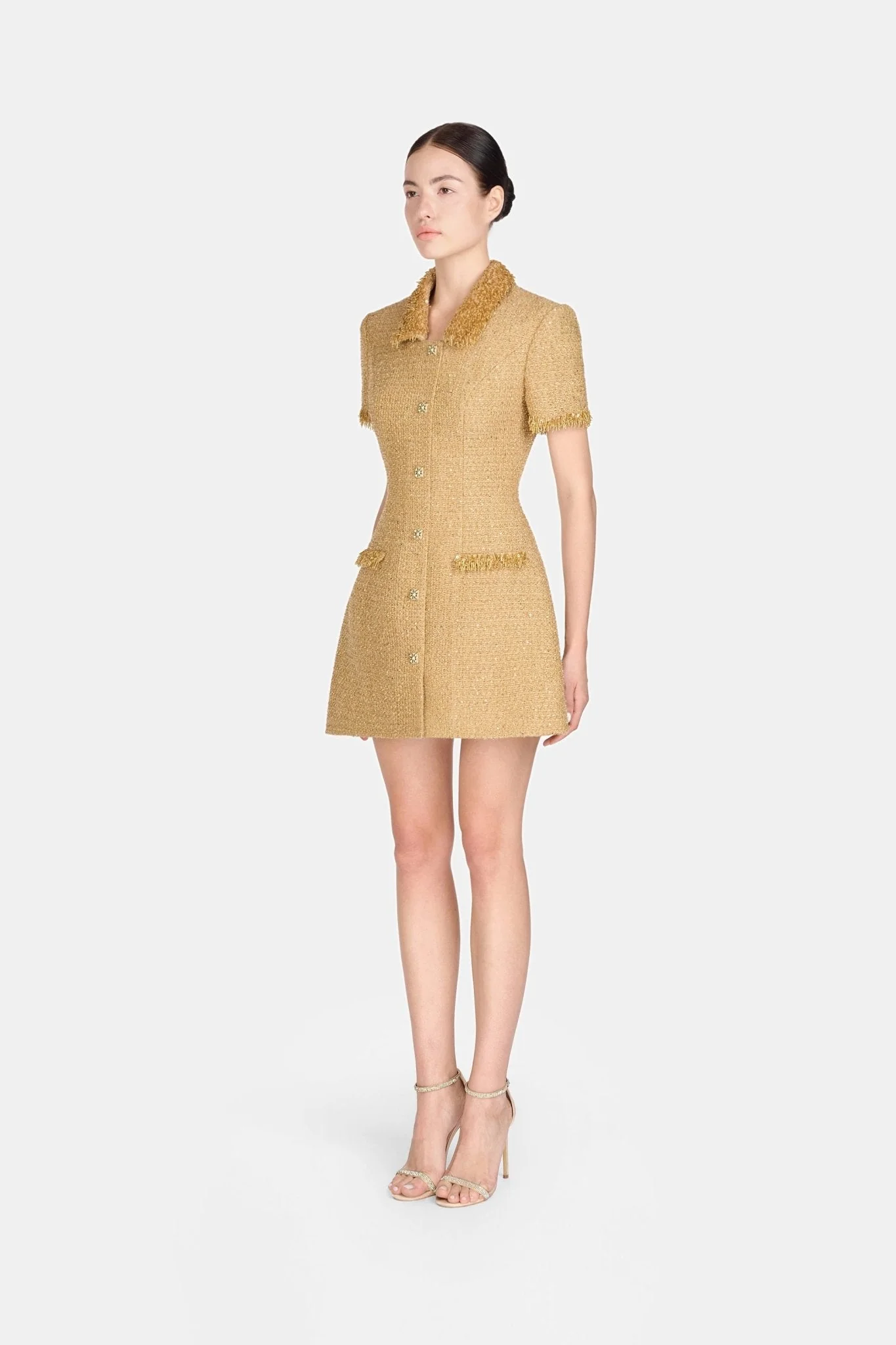 Gold Embellished Mini Dress - Image 3