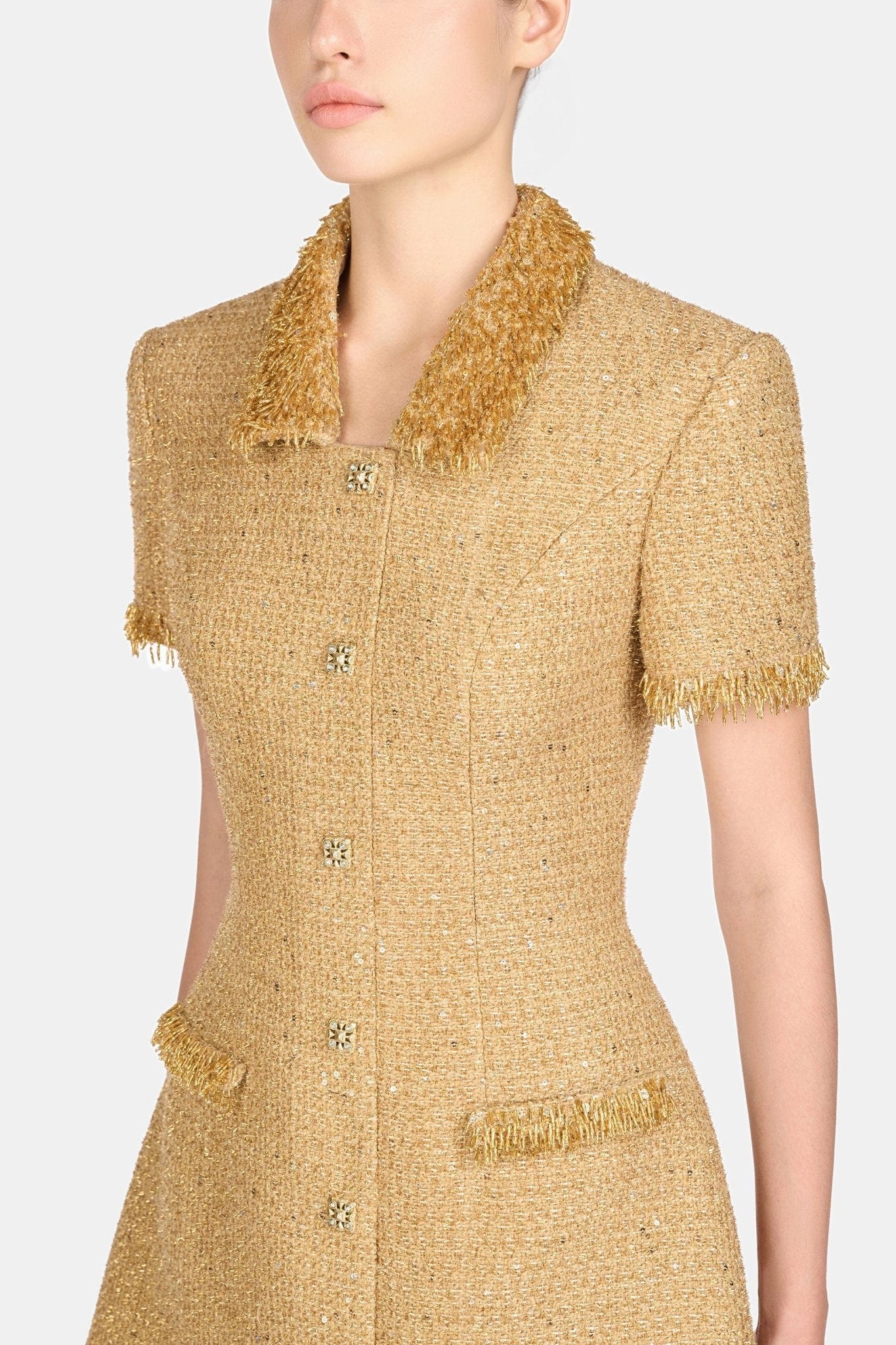 Gold Embellished Mini Dress - Image 5