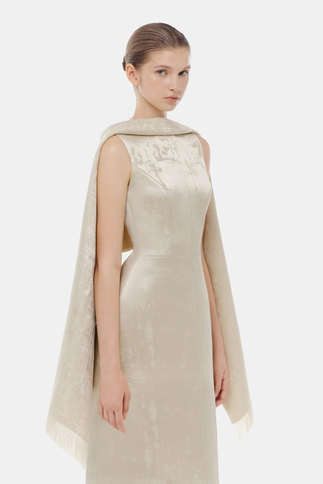 Gold Tailored Scarf Midi Dress - Image 5