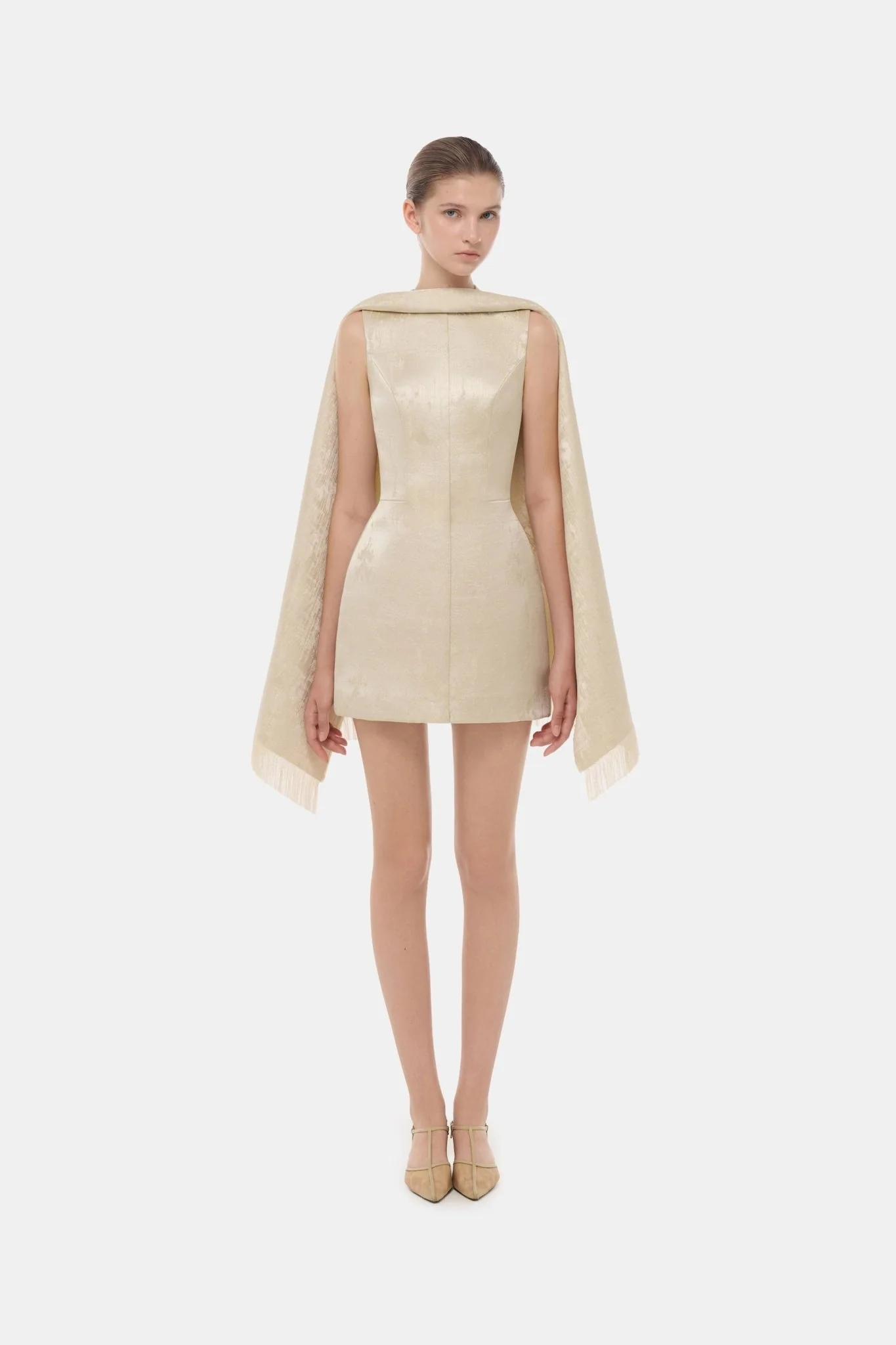 Gold Tailored Scarf Mini Dress - Image 3