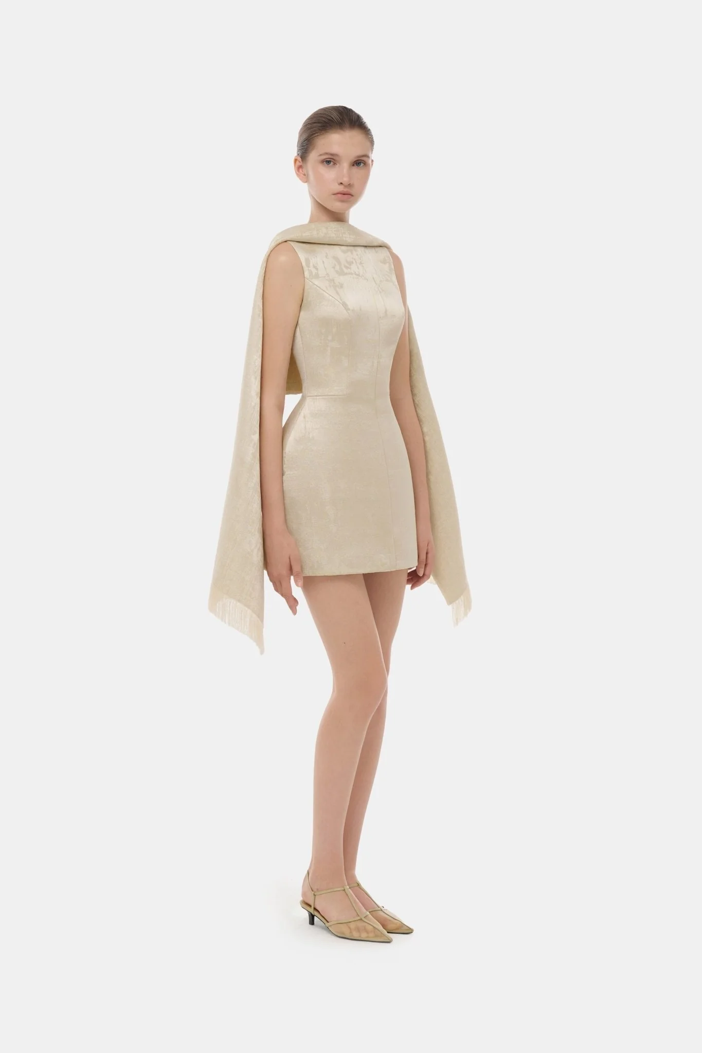 Gold Tailored Scarf Mini Dress - Image 4