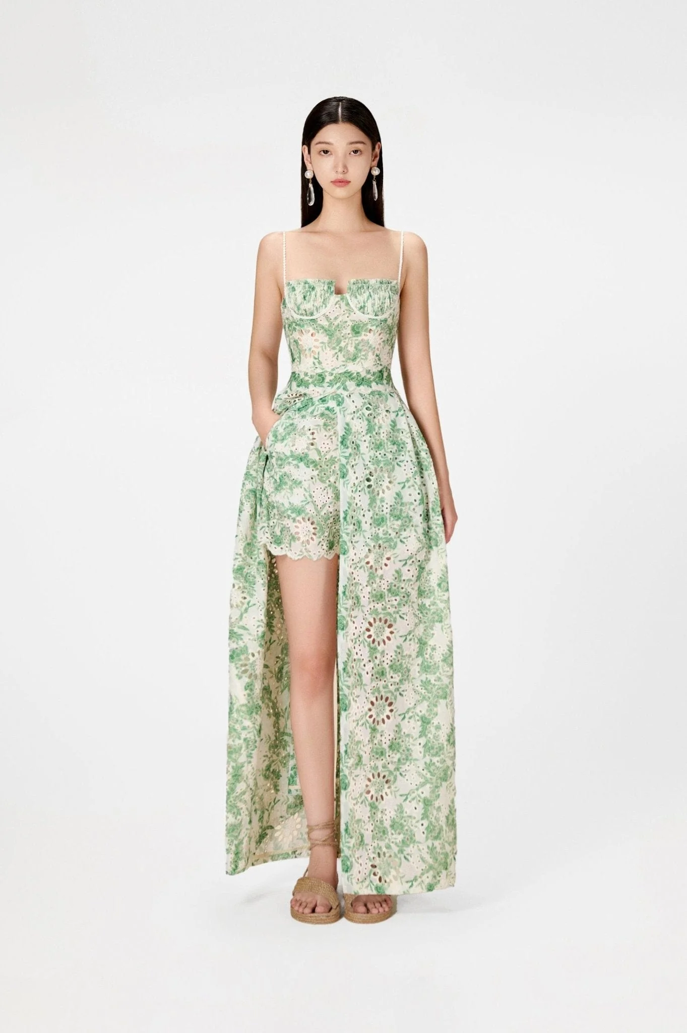 Green Embroidered Cotton Maxi Set - Image 2