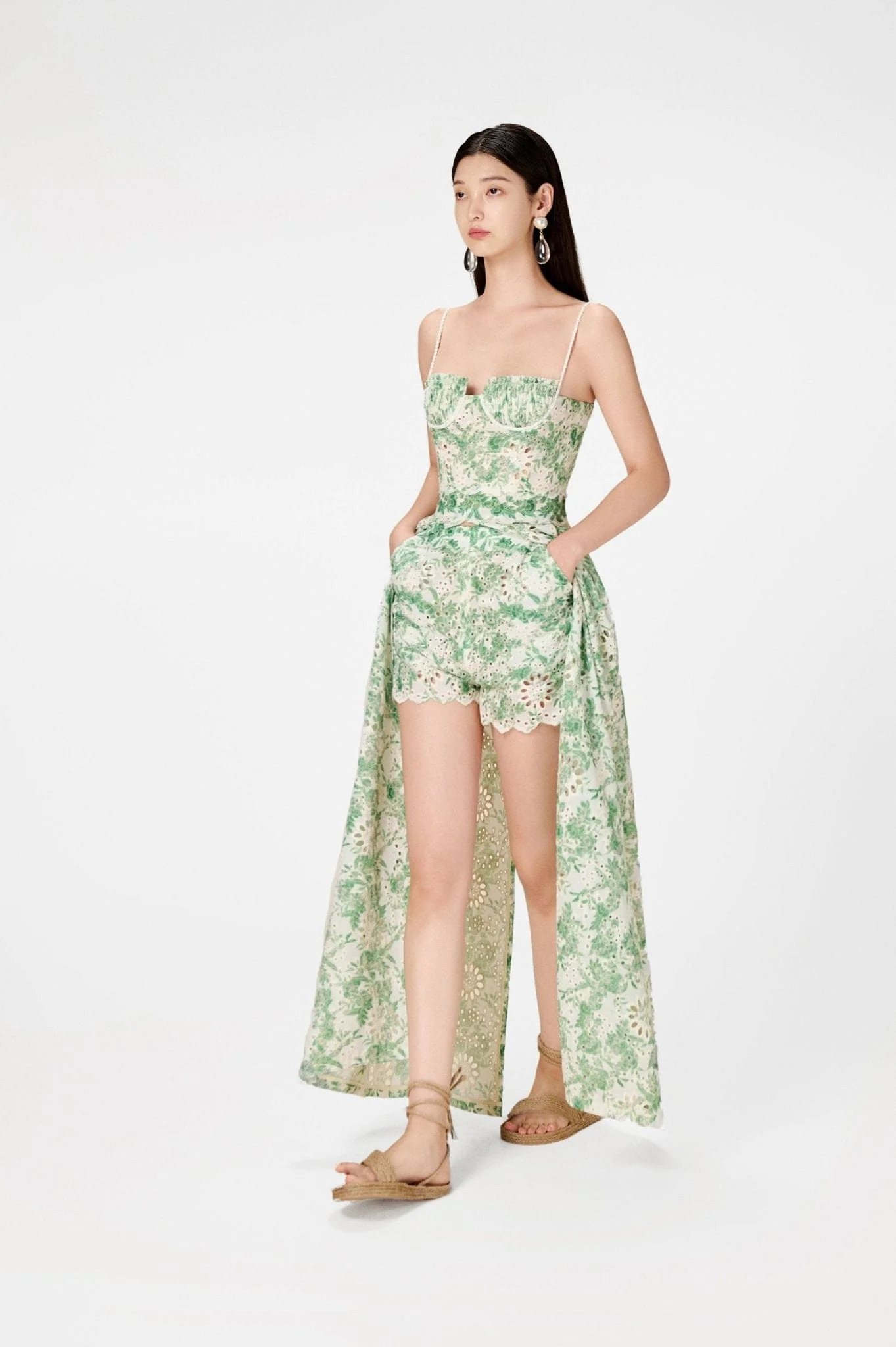 Green Embroidered Cotton Maxi Set - Image 5